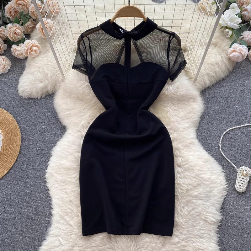 Women's Summer Mesh Short Sleeve Polo Collar Sheath Dress - Breathable Casual Skirt for Office, Dating & Outdoor Activities | Style 1192
