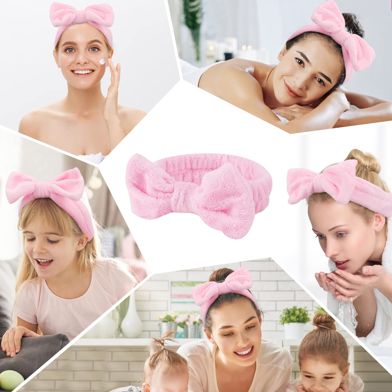 Casoty 6-Pack Pink Spa Headbands for Women - Soft Fleece Hair Bands for Face Washing, Skincare, Makeup & Yoga - Gentle Non-Slip Hair Accessories for Bath, Salon & Home Spa Days