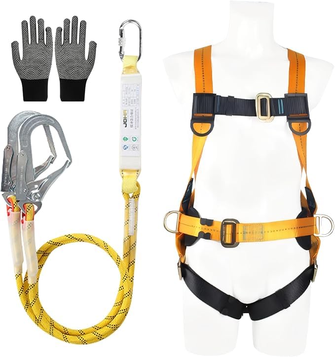5-Point Fall Protection Harness with 2 Hooks - 150kg Capacity for Roofing & Construction Work