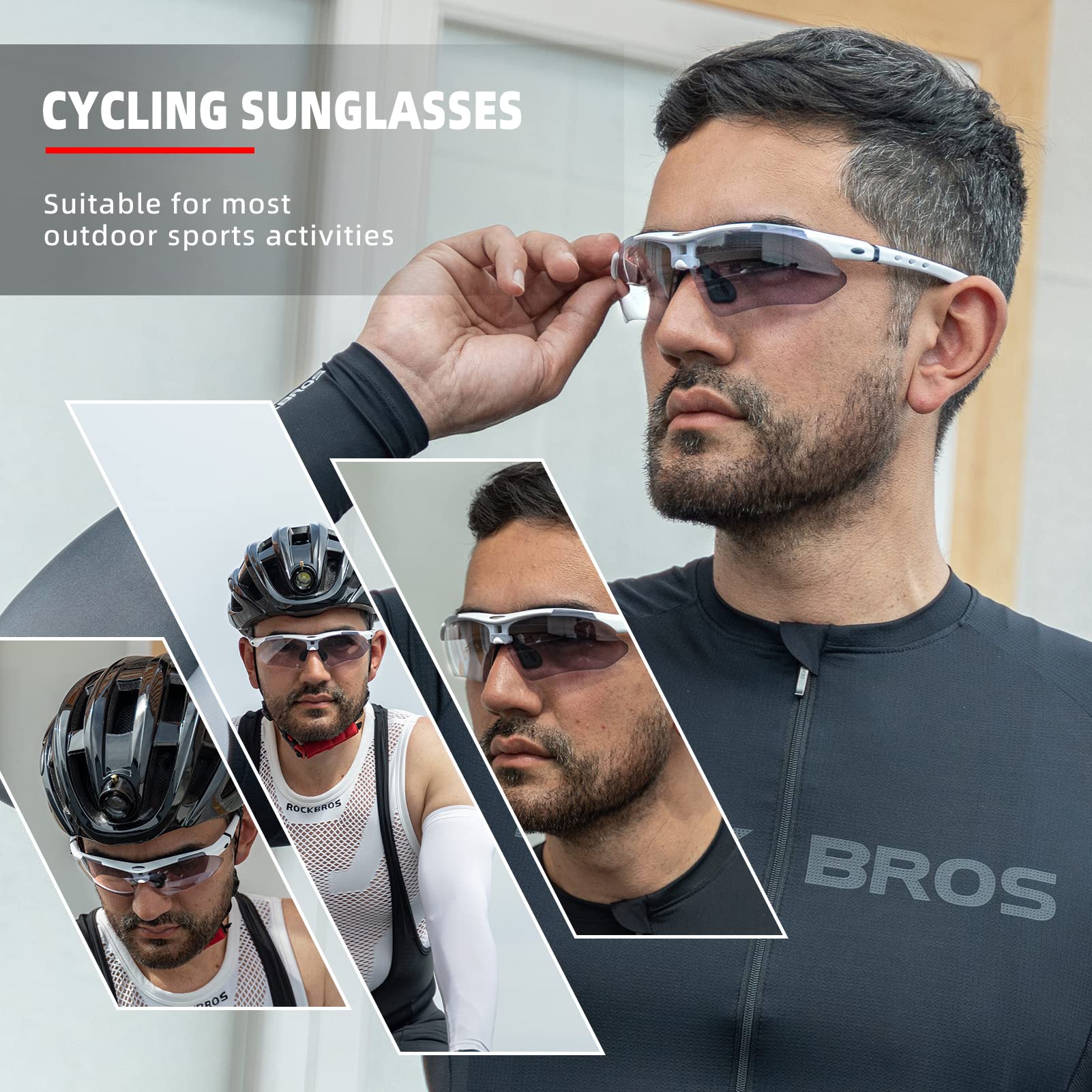 ROCKBROS Photochromic Sunglasses for Men - UV Protection Polarized Cycling, Running & Fishing Glasses - Lightweight Sports Sunglasses for Outdoor Activities