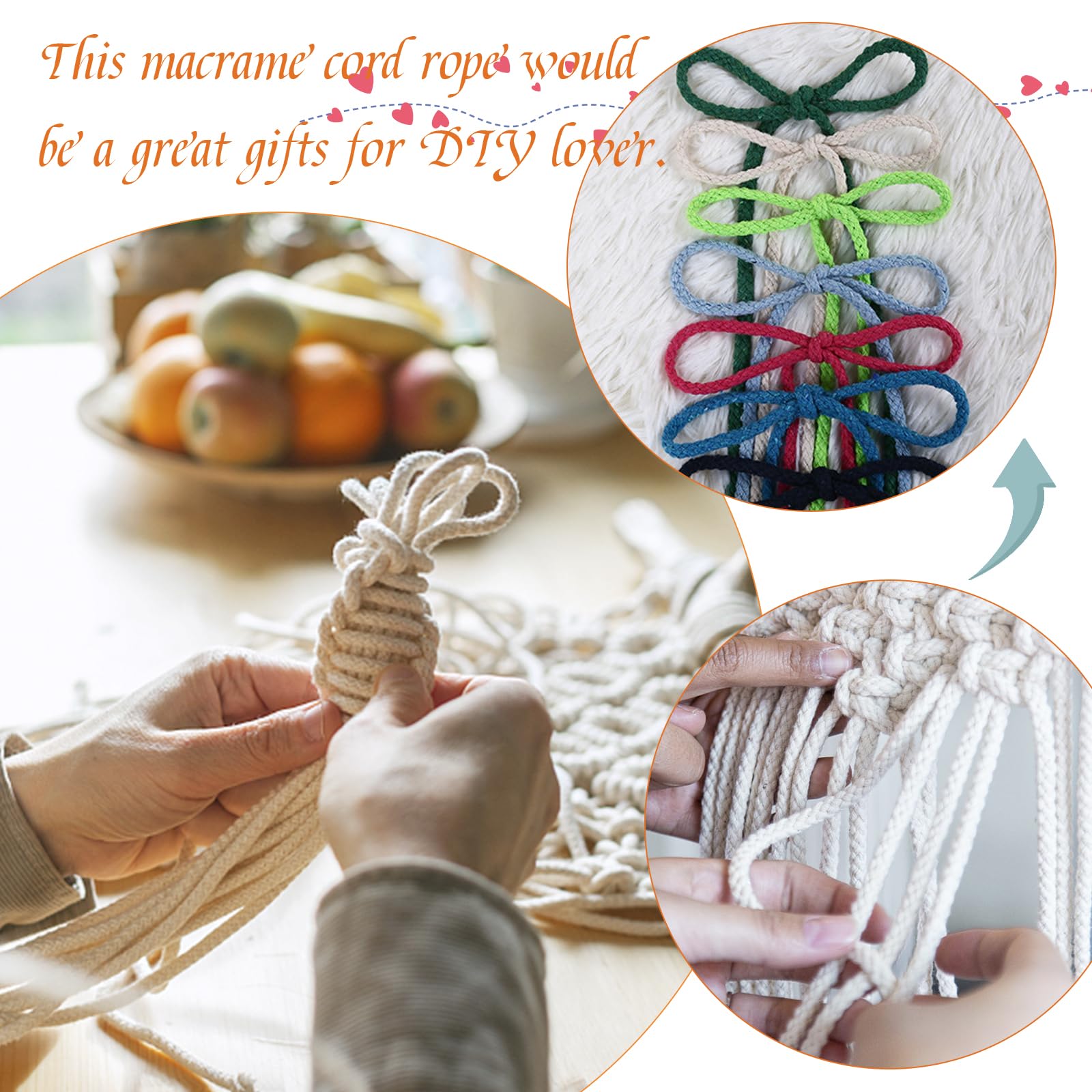 JeogYong 5mm x 295ft Natural Cotton Macrame Rope - 8-Strand Braided Cord for DIY Crafts, Plant Hangers, Wall Decor, Dream Catchers & Garden Projects | Perfect for Home Decor, Boho Style & Handmade Gifts