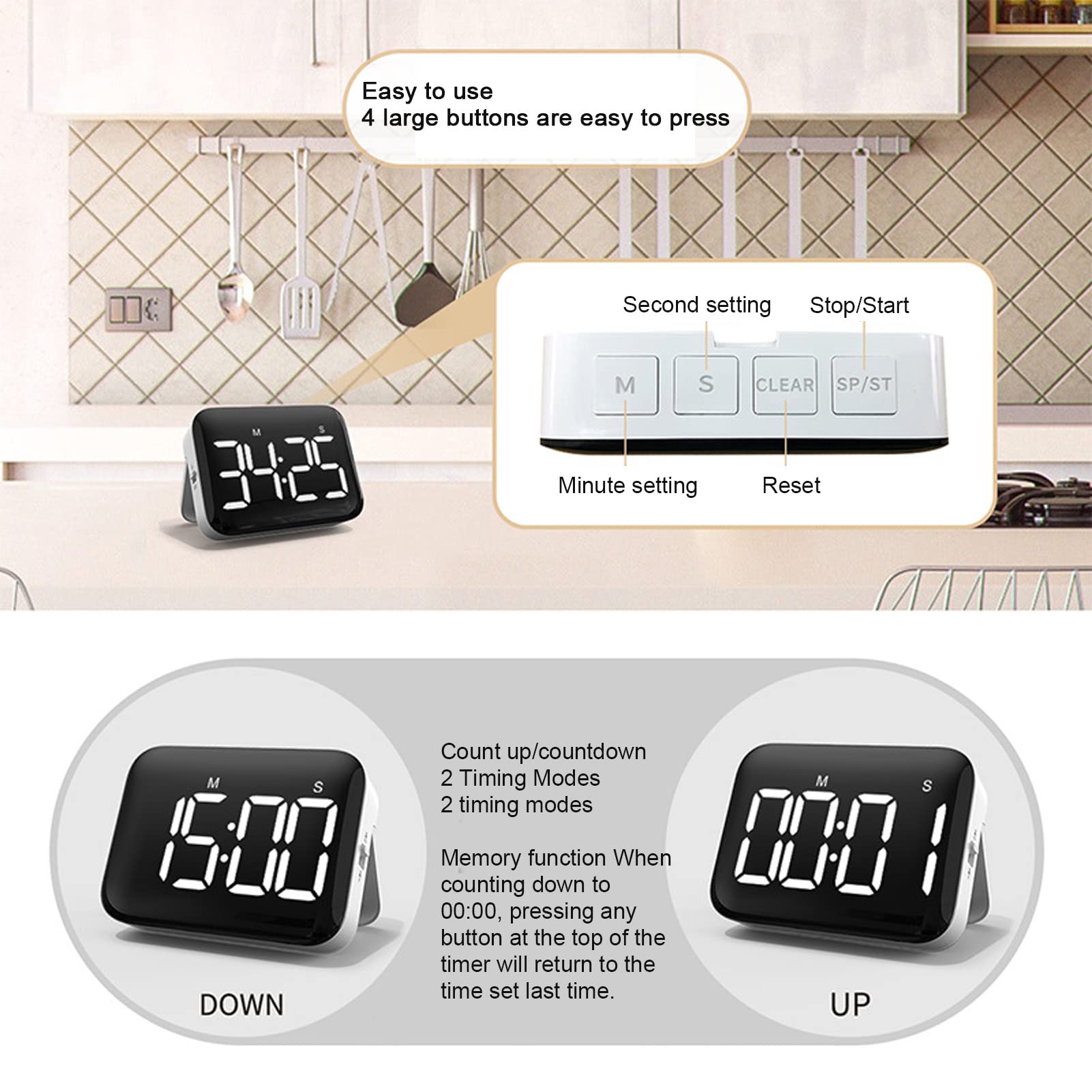 Digital Kitchen Timer with LCD Display - Magnetic Countdown Timer for Cooking, Baking, and Classroom Use | Perfect for Kitchen, Office, and Study Sessions