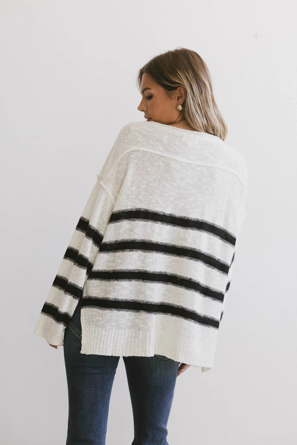 Gracia Striped Sweater Top in Cream | Women's Casual Knit Pullover | Perfect for Fall Outfits & Cozy Coffee Dates