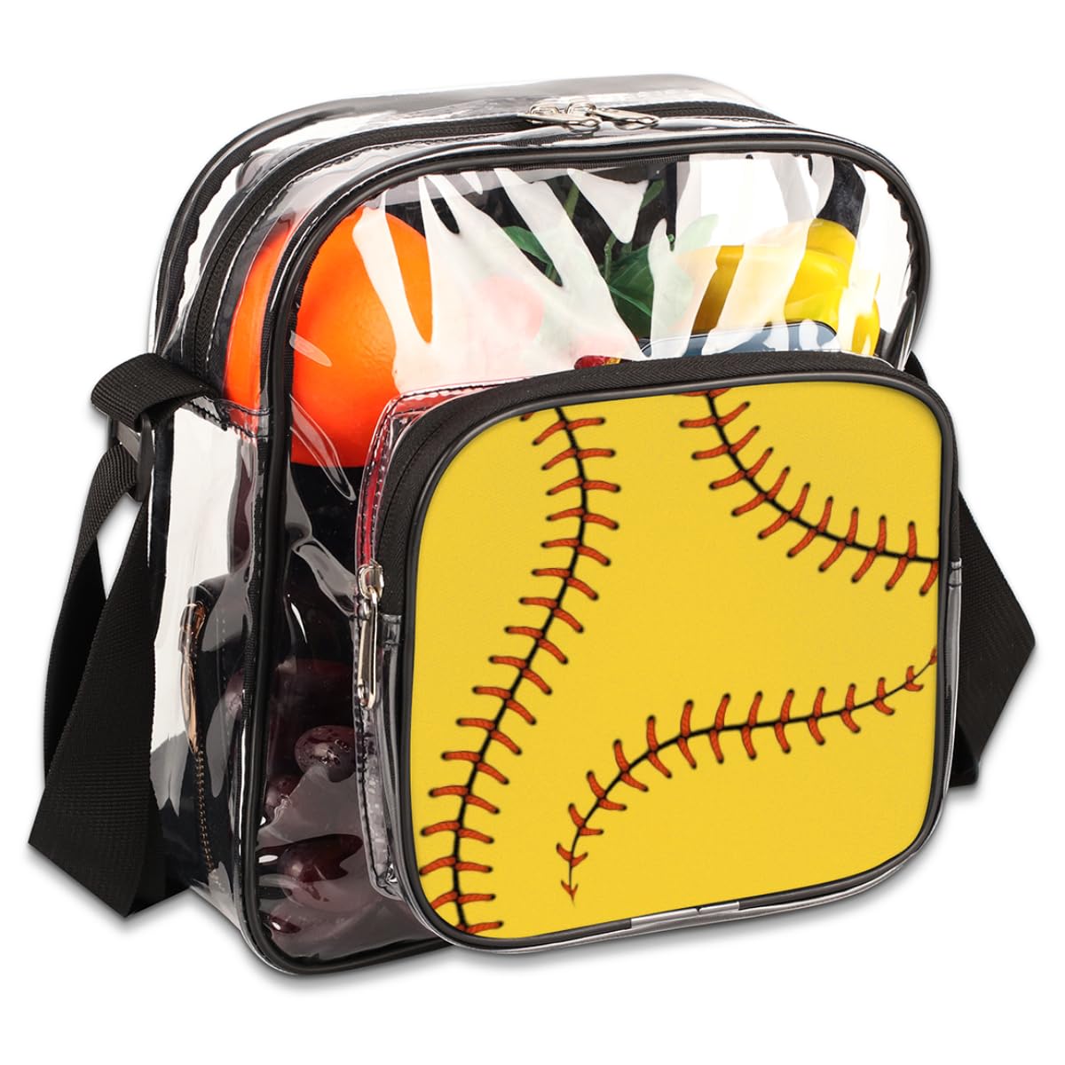 Mularoka Clear Crossbody Purse Bag - Stadium Approved Abstract Baseball Design for Women & Men | Perfect for Sports Events, Concerts & Festivals | Transparent Shoulder Bag for Security Checks