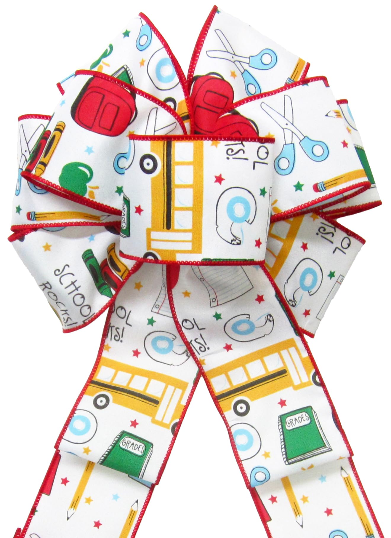 8 Inch School Days Wreath Bows by Alpine Holiday Bows - Wired Back to School Decorations for Wreaths, Lanterns, Signs - Perfect Teacher Appreciation Gifts & Classroom Crafts - Decorative Bows for Home, School & Office Decor