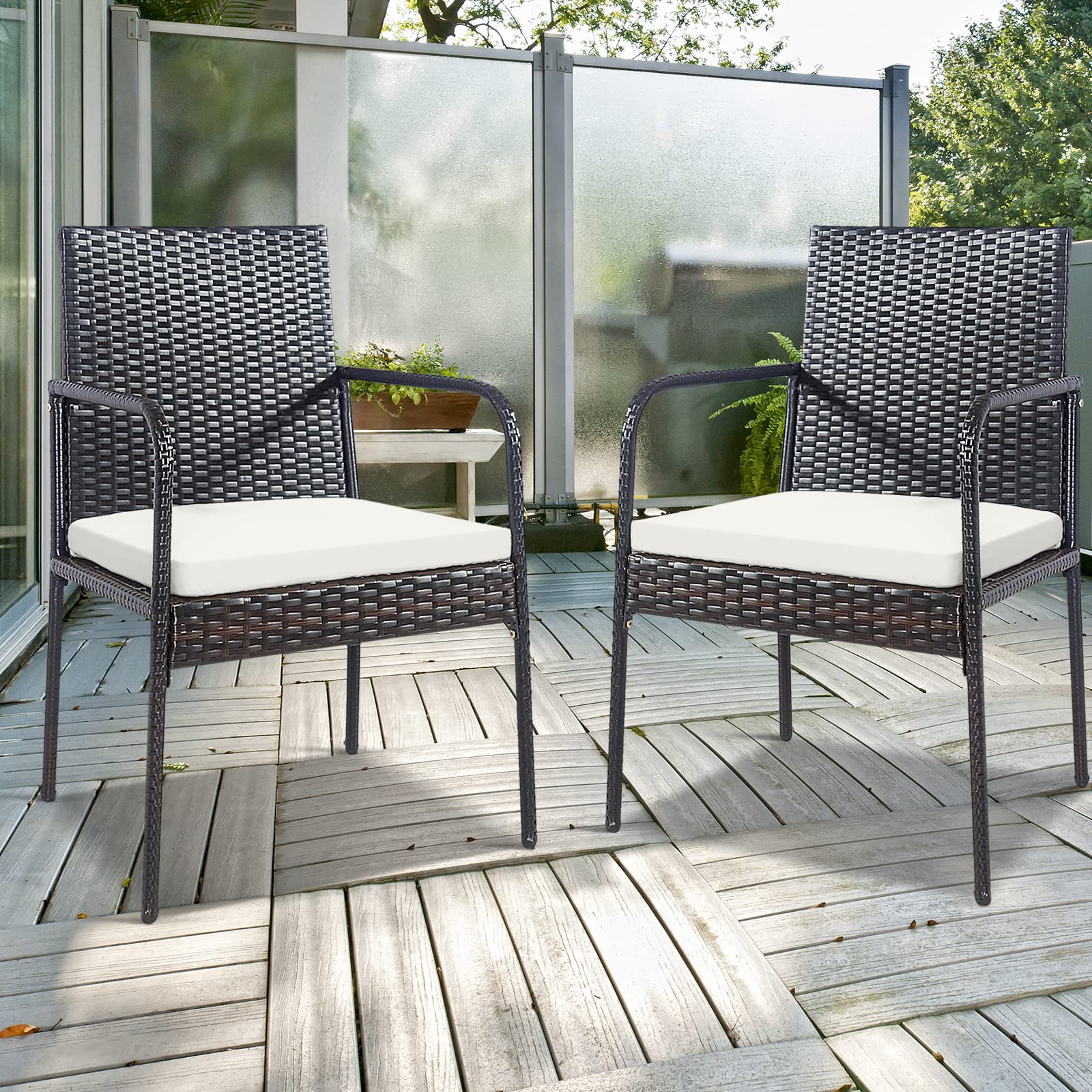 RELAX4LIFE 4-Piece Outdoor Dining Chair Set - All-Weather PE Wicker Patio Chairs with Comfortable Cushions, Durable Rattan Armchairs for Backyard, Poolside, Garden & Lawn - Perfect for Outdoor Entertaining & Relaxation