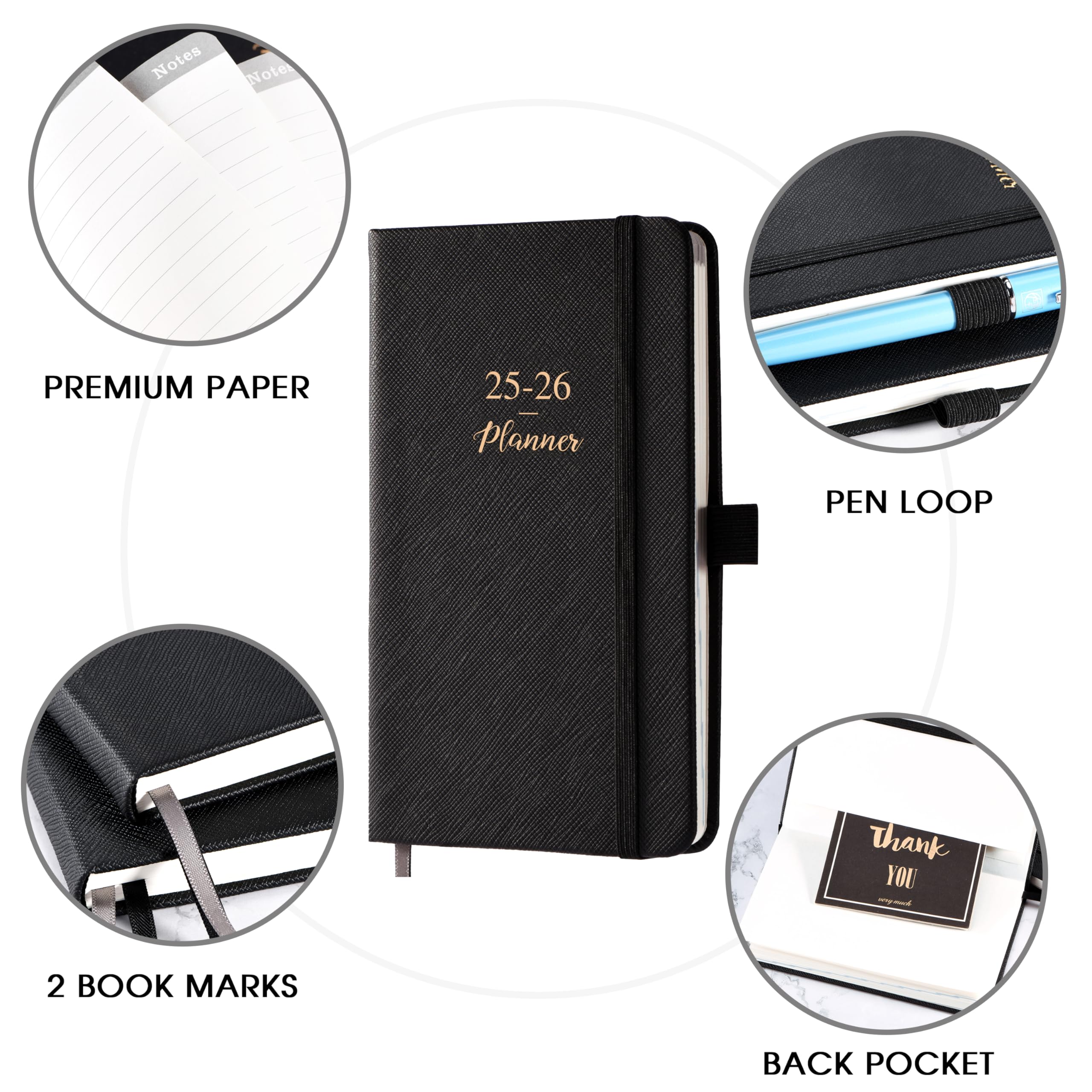 2025-2026 Pocket Planner | July 2025 to June 2026 Weekly & Monthly Calendar | 6.3×3.8 Inch Compact Organizer with Pen Loop, Back Pocket & Elastic Closure | Perfect for Students, Professionals & Daily Planning
