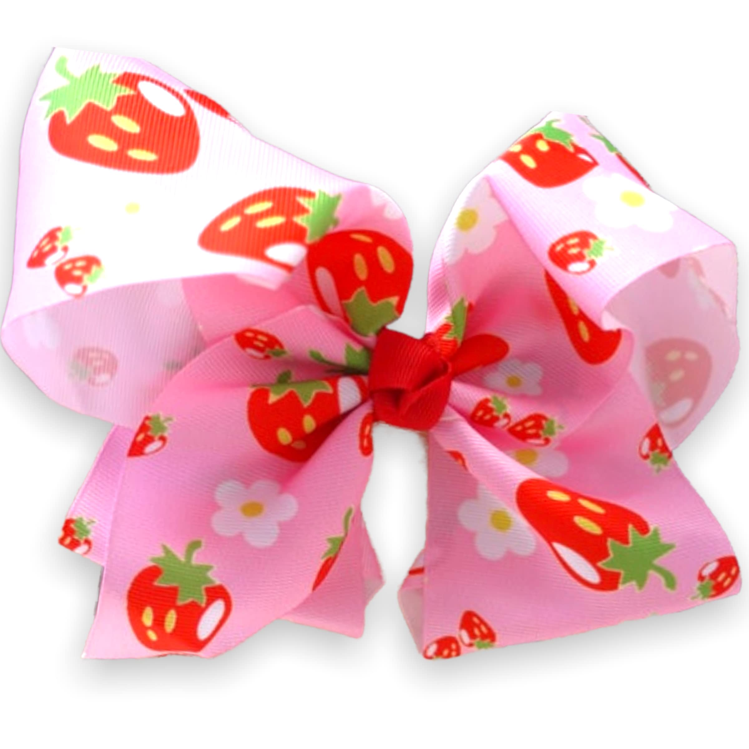 8-Inch Jumbo Handmade Grosgrain Ribbon Hair Bow with Alligator Clip - Pink Strawberry Design for Women & Girls | Perfect for Parties, Weddings, and Everyday Hair Accessories