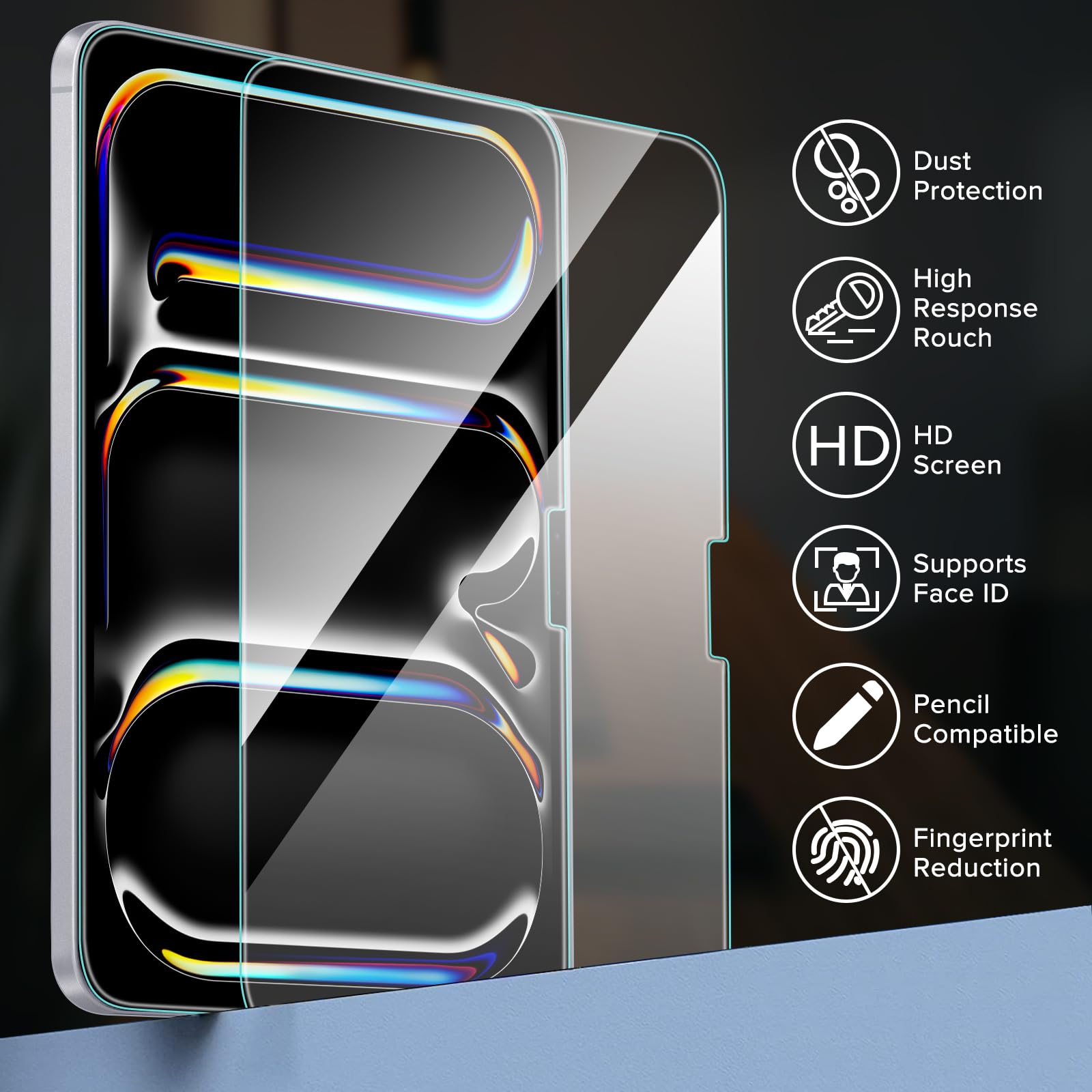 **iVoler 2 Pack Tempered Glass Screen Protector for iPad Pro 11 inch (2024, 5th Gen, M4) - Compatible with Face ID & Apple Pencil - Ultra HD Clear, Anti-Scratch, Bubble-Free - Perfect for Work, Study & Entertainment**