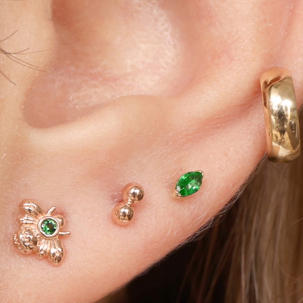 14K Yellow Gold Marquise Emerald Flat Back Stud Earrings - Elegant Dainty Jewelry for Women, Perfect for Everyday Wear & Special Occasions