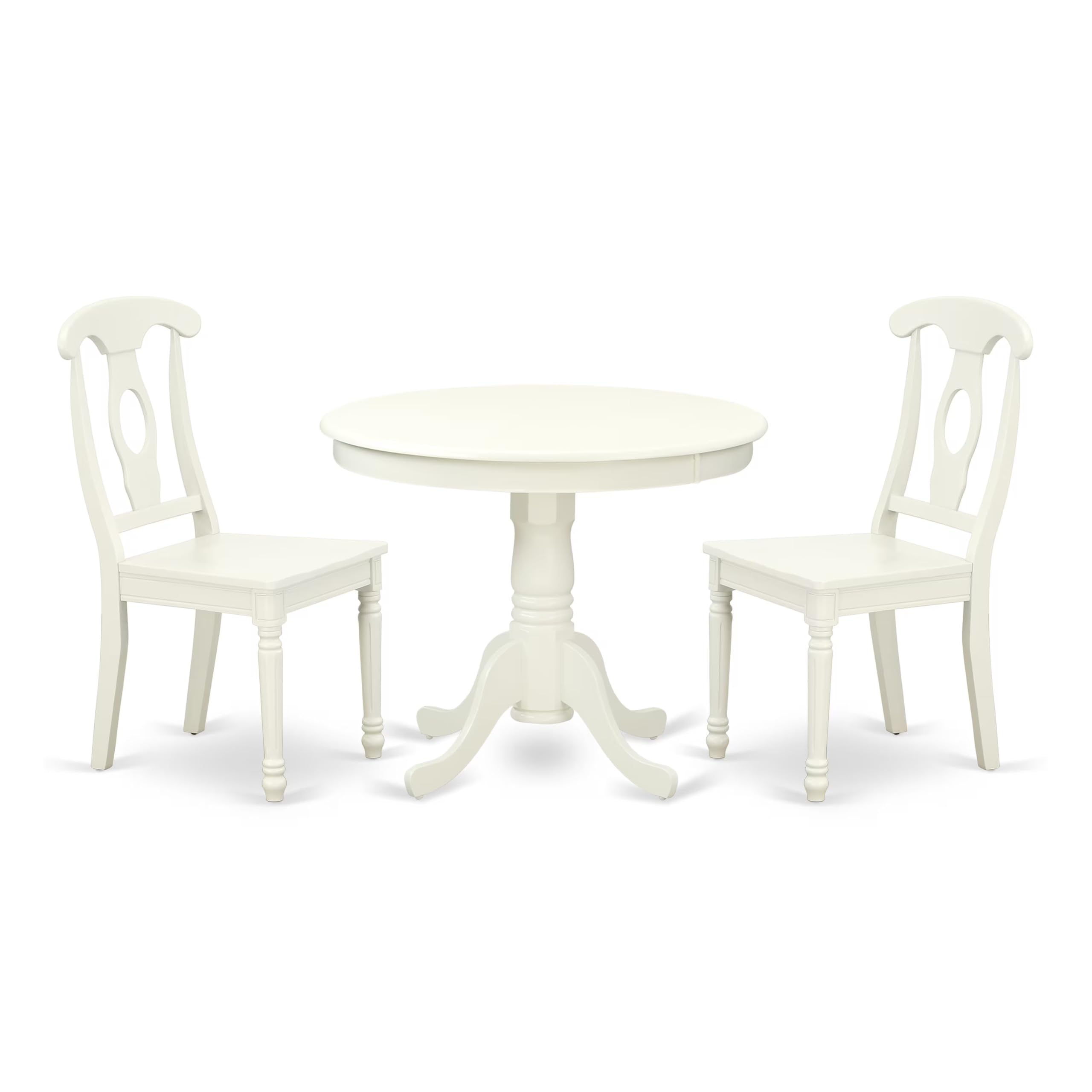 East West Furniture ANKE3-LWH-W 3-Piece Round Dining Table Set with Pedestal Base & 2 Chairs, 36x36 Inch, Linen White - Perfect for Small Kitchen, Breakfast Nook, and Apartment Dining Areas