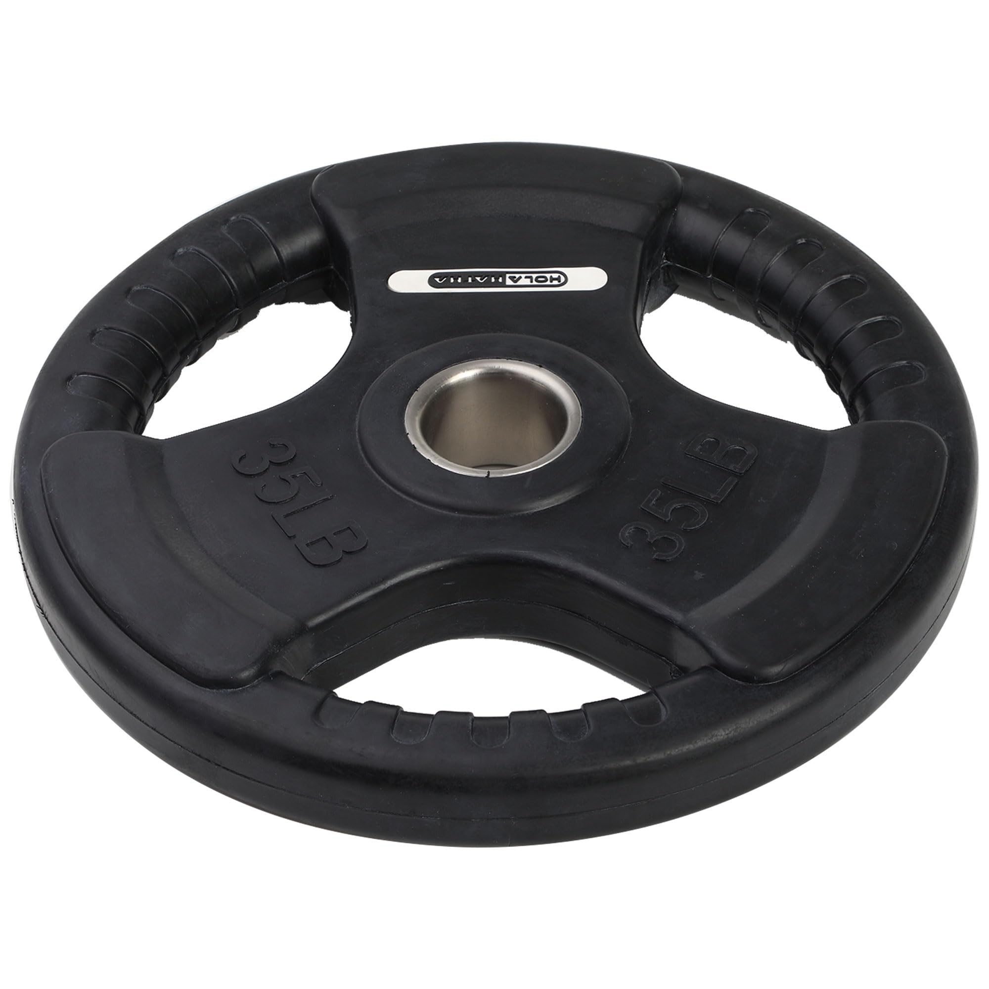 HolaHatha 35-Pound Olympic Rubber Coated Solid Cast Iron Weight Plate with Tri-Grip Handle - Full Body Strength Training for Home Gym, CrossFit & Weightlifting - Durable Black Fitness Equipment