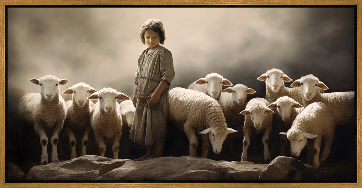 Of Lambs and Shepherds Gallery Wrap Canvas Art - Religious Wall Decor for Home, Church & Office - Inspirational Christian Painting for Living Room & Bedroom