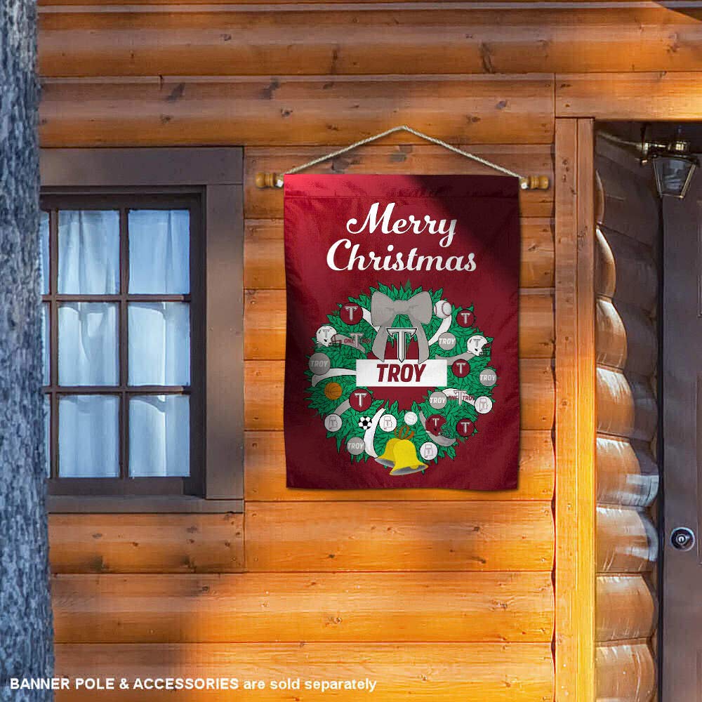 Troy Trojans Happy Holidays Christmas Banner Flag - College Team Spirit Decor for Home, Office, and Game Day Parties - Perfect for Football Season and Festive Celebrations
