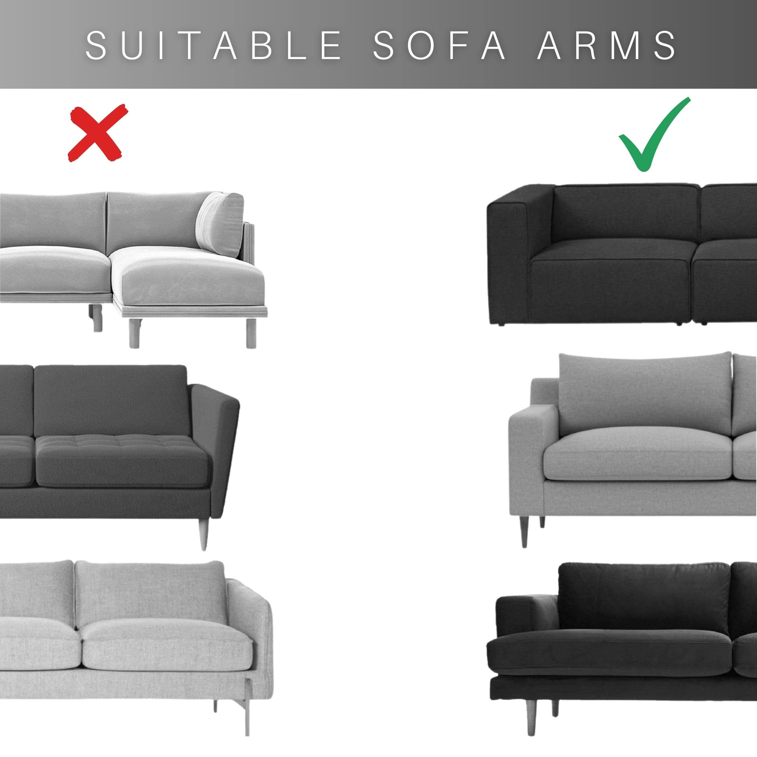 Wooden Sofa Arm Table Tray - Olive Grey Couch Armrest Table with Coaster for Living Room, Bedroom & Office Use
