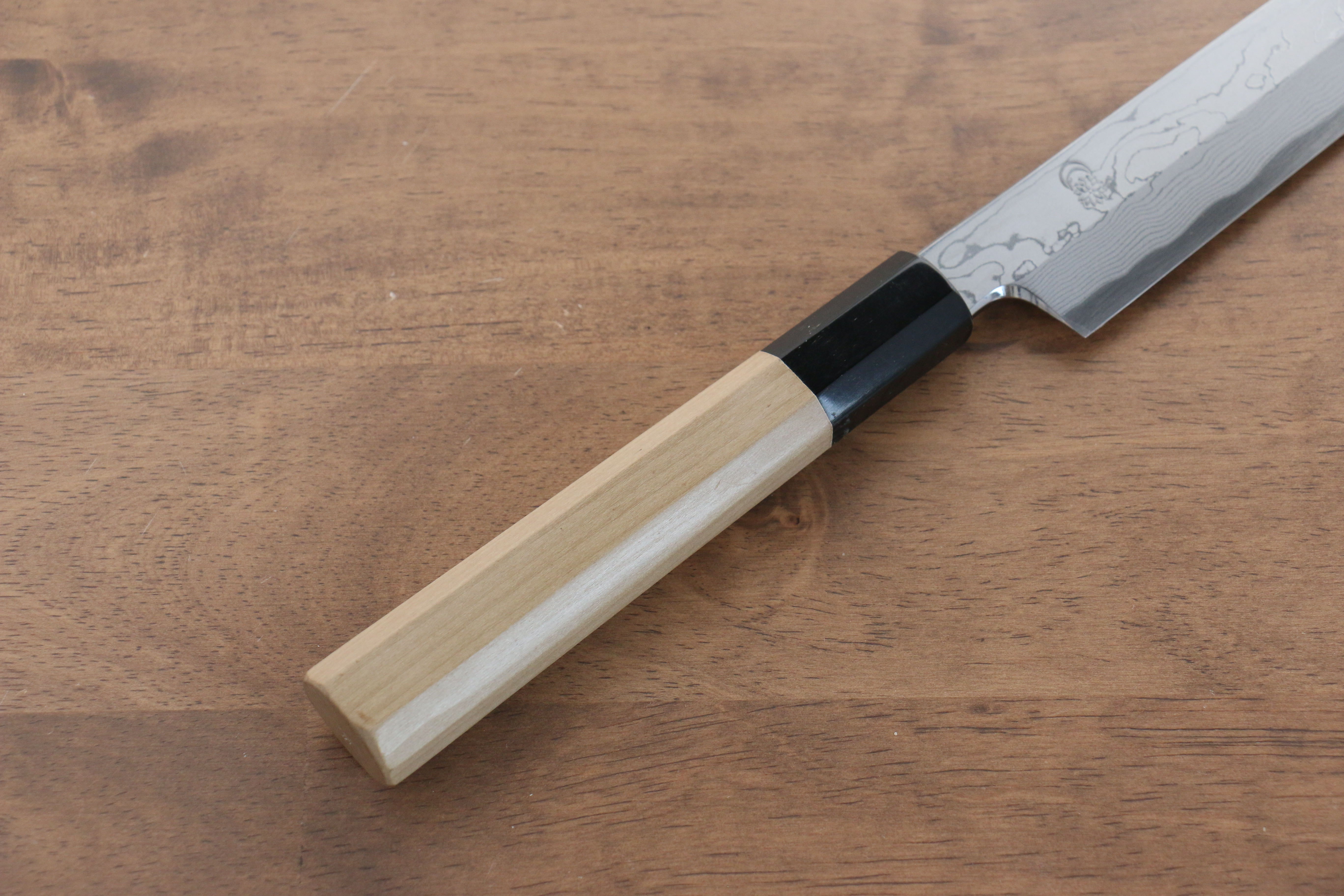 Premium Kikuzuki Blue Steel No.1 Damascus Yanagiba Sushi Knife 240mm with Magnolia Wood Handle - Perfect for Sushi Chefs & Japanese Cuisine Preparation