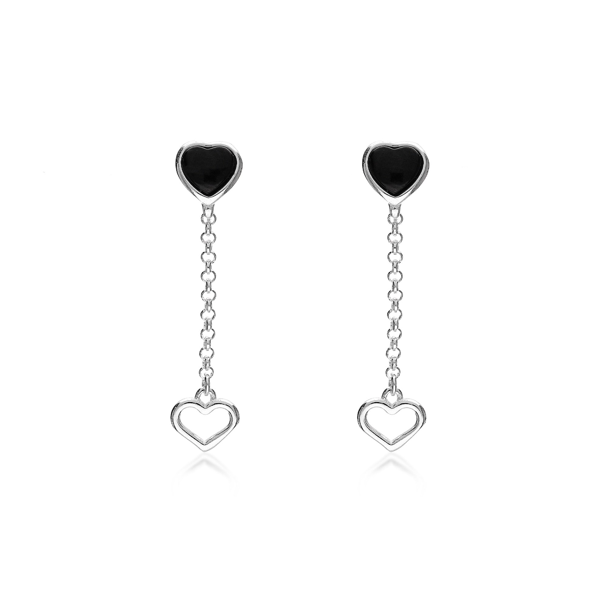 Whitby Jet Heart Sterling Silver Drop Stud Earrings for Women - Elegant Dangle Jewelry for Parties, Weddings & Everyday Wear