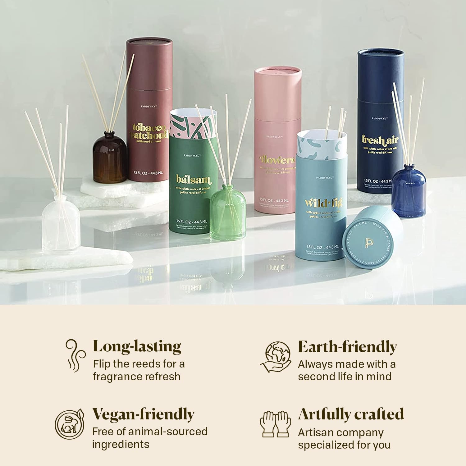 Paddywax Candles Petite Collection | Rose & Grapefruit Reed Diffuser for Home | Aromatherapy for Bedroom, Bathroom & Living Room Decor