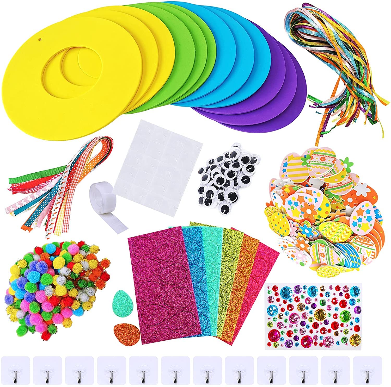 12 Sets DIY Easter Wreath Craft Kit with Foam Stickers, Pom-Poms & Googly Eyes - Bunny & Chick Decorations for Kids Classroom, Home Art Projects, Easter Party Favors & Front Door Décor - Perfect for Spring Celebrations & Holiday DIY Activities