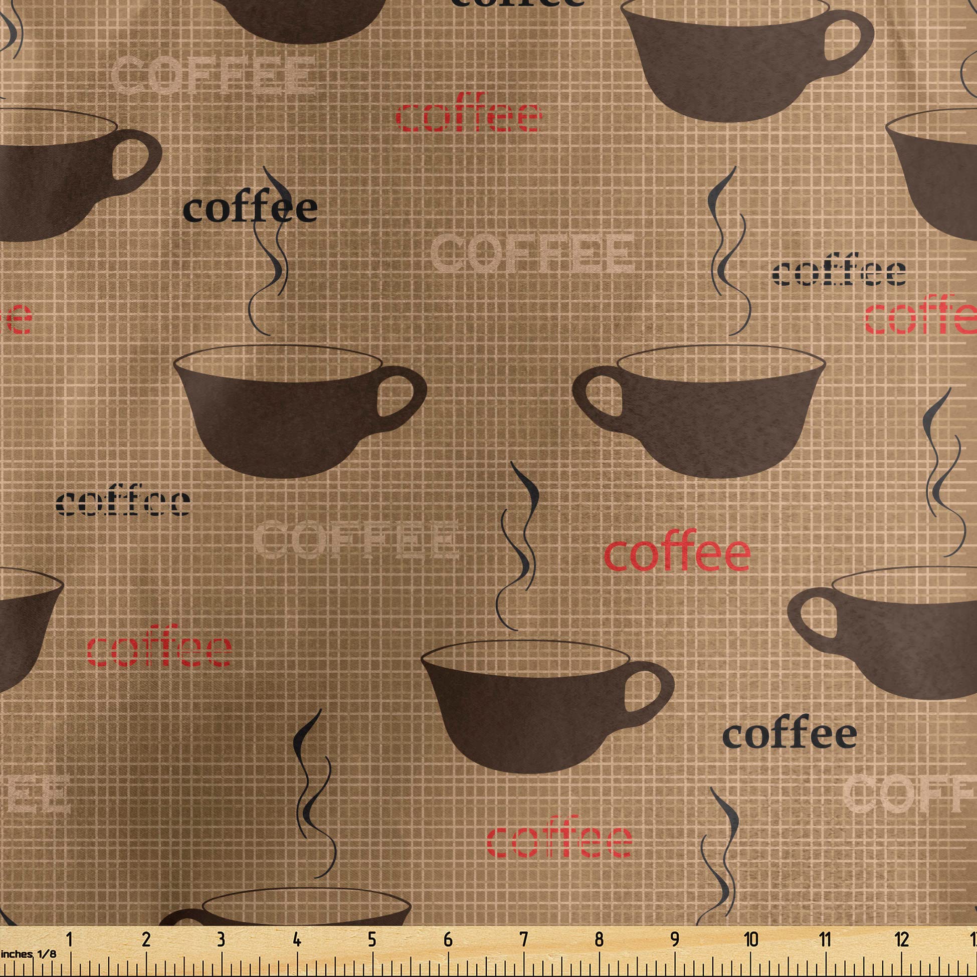 Ambesonne Coffee Fabric by The Yard - Earthen Tone Coffee Cup Print Satin Fabric for Home Decor, DIY Crafts & Upholstery (10 Yards, Chocolate Pale Brown) - Perfect for Curtains, Pillows & Table Runners