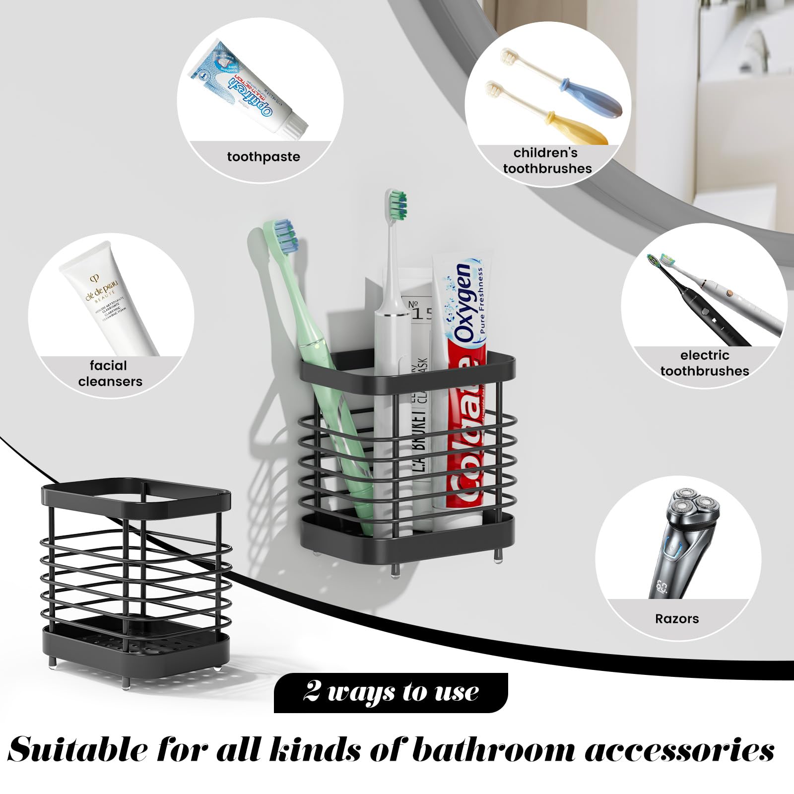 Stainless Steel Toothbrush Holder for Bathroom - Wall Mounted Toothpaste & Razor Organizer with Easy Storage | Perfect for Shower, Sink Counter, and Travel Use
