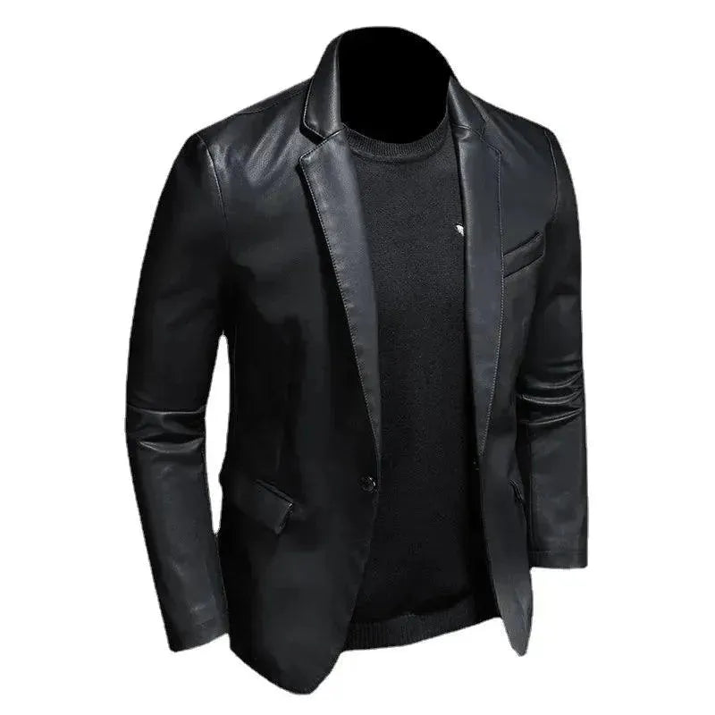 Stylish Black PU Leather Blazer for Men - Slim Fit Vegan Leather Jacket - Perfect for Business Casual, Office Wear & Night Out