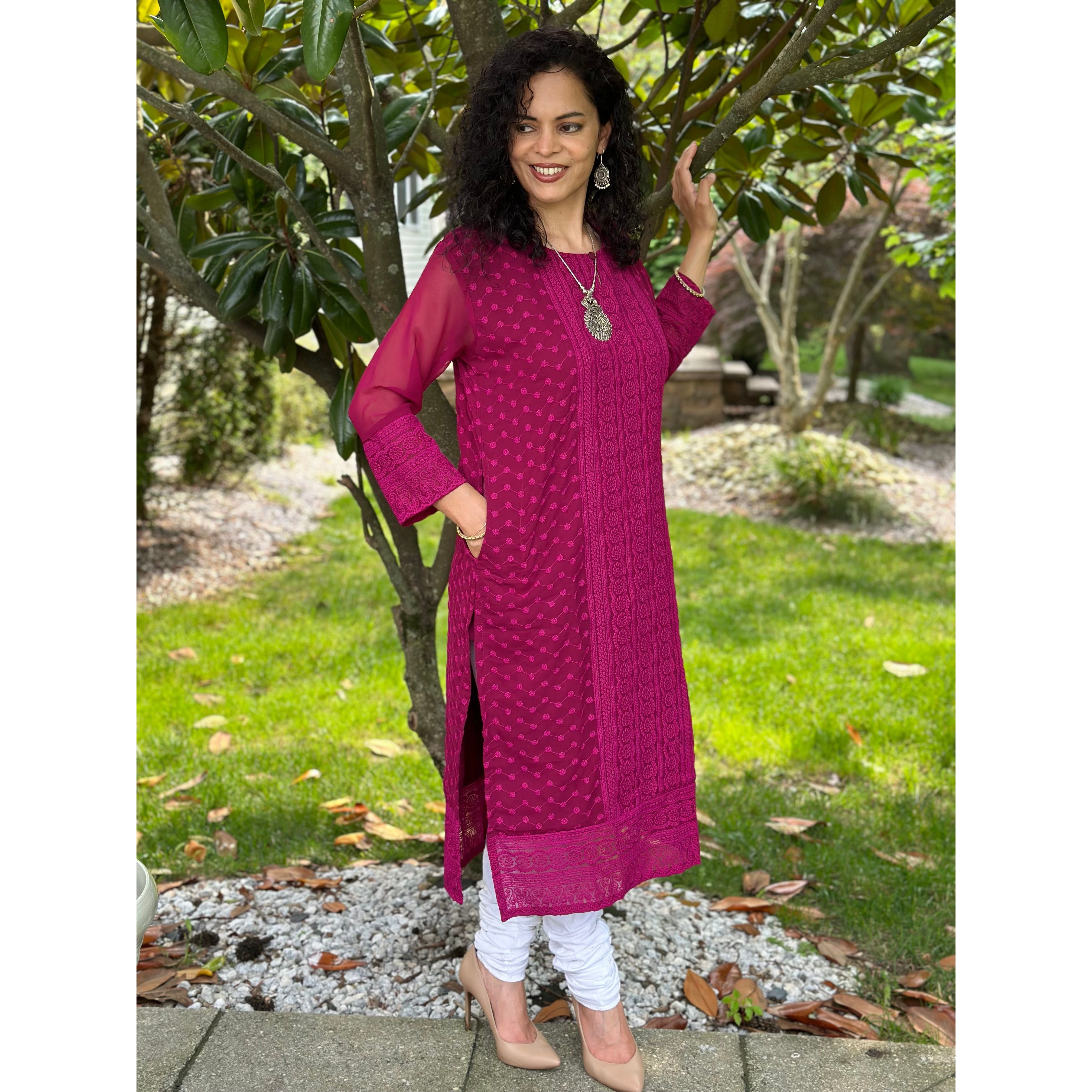 Elegant Chikankari Kurta for Women - Traditional Indian Embroidered Tunic - Perfect for Festivals, Weddings & Casual Wear