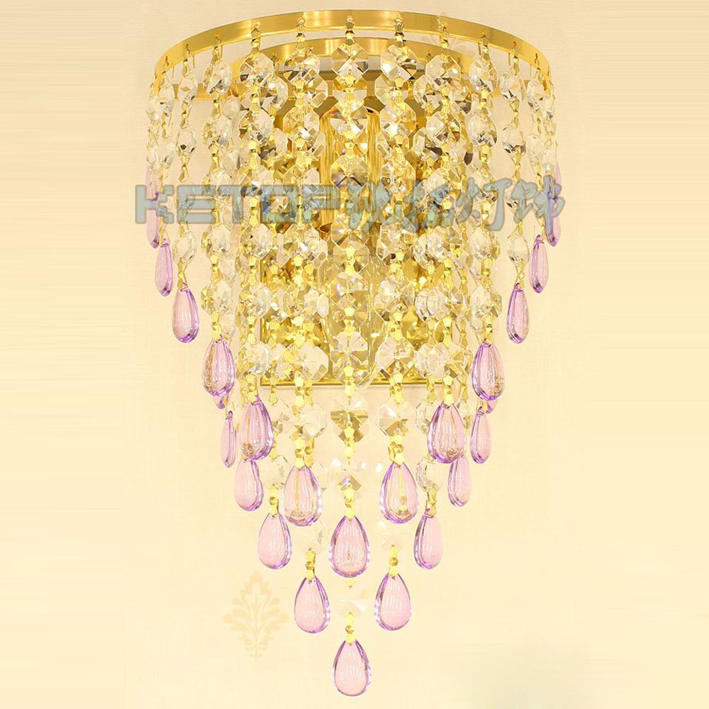 Golden Chrome Crystal Egg Wall Sconce - Luxury Bedroom & Living Room Lighting (Purple) for Modern Décor