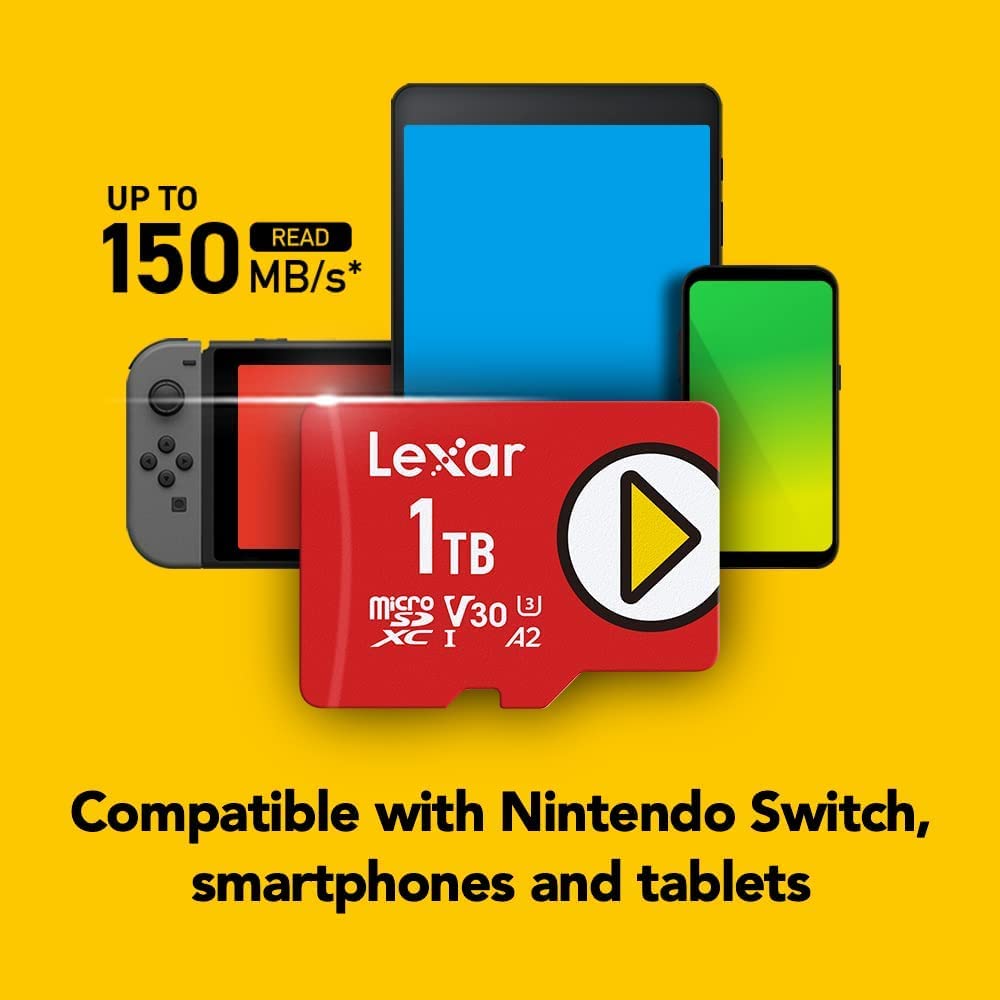 Lexar PLAY 1TB Micro SD Card - UHS-I, U3/V30/A2/C10, Up to 160MB/s Read Speed - Compatible with Nintendo Switch, Smartphones, Tablets - Perfect for Gaming, 4K Video & Mobile Storage (LMSPLAY001T-BNNAG)