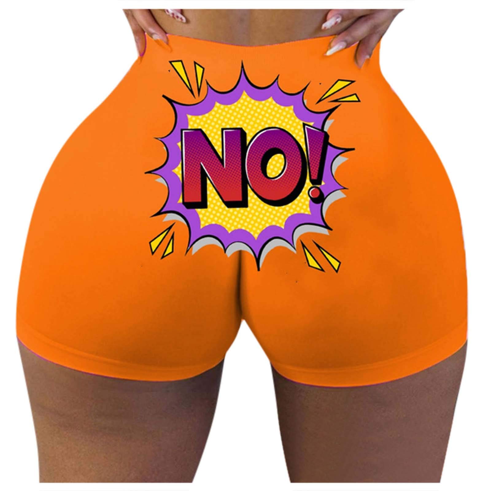 Funny 3D Printed Women's Workout Shorts - High Waisted Tummy Control Yoga Running Gym Shorts with Butt Lifting Design (Orange) - Perfect for Yoga, Running, Gym & Casual Wear