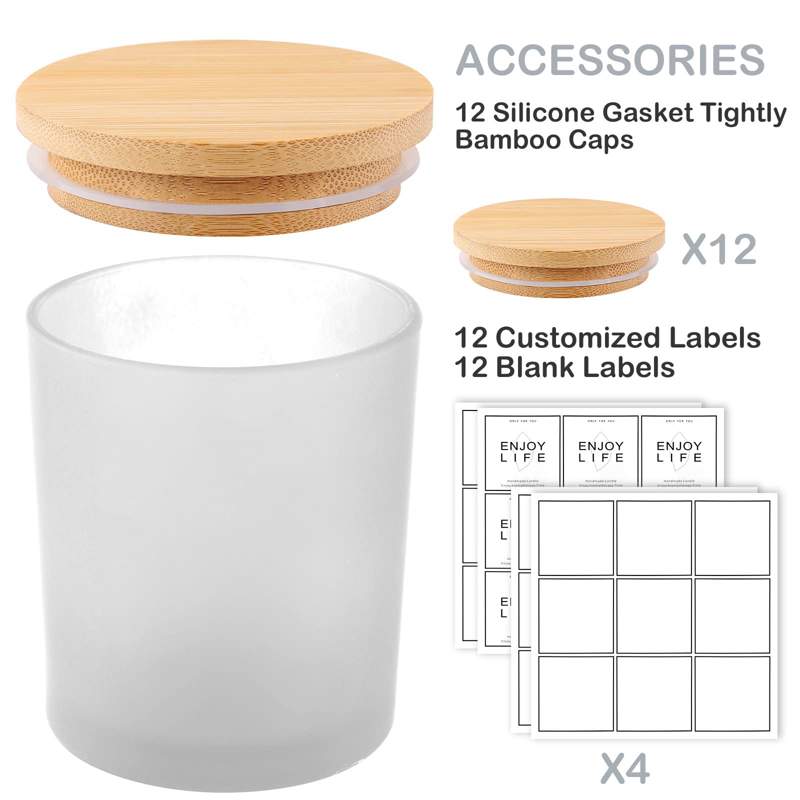 GOTIDEAL 12 Pack 9oz Frosted White Candle Jars with Bamboo Lids - Bulk Empty Candle Containers for DIY Soy Wax Candles, Wedding Decor & Home Fragrance
