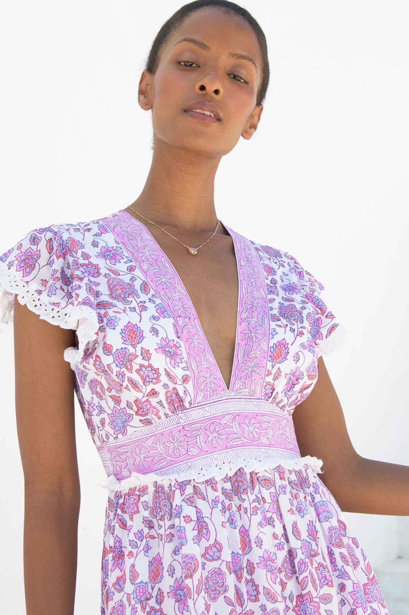 Pippa Block Print Dress | Garden Jaal Pink/White Floral Cotton Maxi Dress for Women | Perfect for Summer Vacations, Beach Outings & Boho Parties