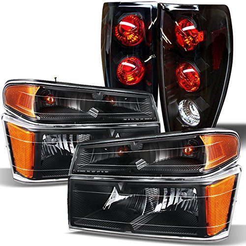 AKKON Black Headlights & Tail Lights Combo Set for Chevy Colorado/Canyon - Replacement Pair with Stylish Black Finish | Perfect for Off-Roading, Night Driving & Vehicle Customization