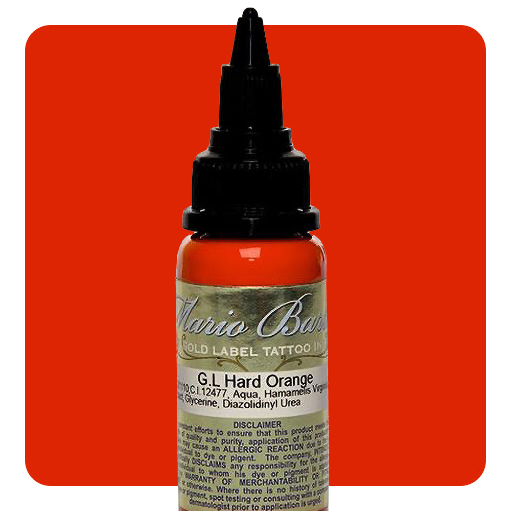 Hard Orange Mario Barth Gold Label Tattoo Ink — Professional 1oz Bottle for Tattoo Artists — Perfect for Realism, Traditional & Neo-Traditional Tattoos