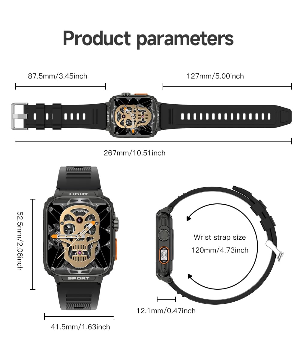 VIRAN Military Smart Watch for Men - 1.91'' AMOLED Fitness Tracker with Flashlight, Heart Rate & SpO2 Monitor, 100+ Sport Modes, Step Counter, Calorie & Distance Tracking (Black) - Perfect for Outdoor Adventures, Workouts & Daily Health Monitoring