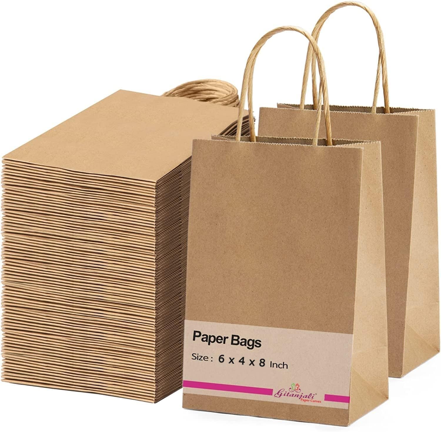 Eco-Friendly Brown Kraft Paper Gift Bags 6x8x4 Inches - 15 Pack Disposable Recycled Party Favor Goodie Bags for Birthdays, Weddings & Baby Showers - Sustainable Return Gift Packaging for Crafts & Events