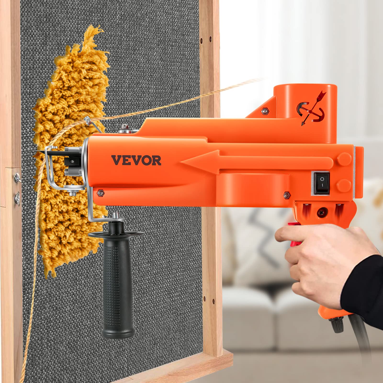 VEVOR Electric Rug Tufting Gun Kit with Tufting Cloth - 2-in-1 Cut & Loop Pile Carpet Weaving Tool, 5-50 Stitches/sec High Speed, 4-25mm Adjustable Height (Orange) - Perfect for DIY Home Decor, Custom Rugs, and Craft Projects