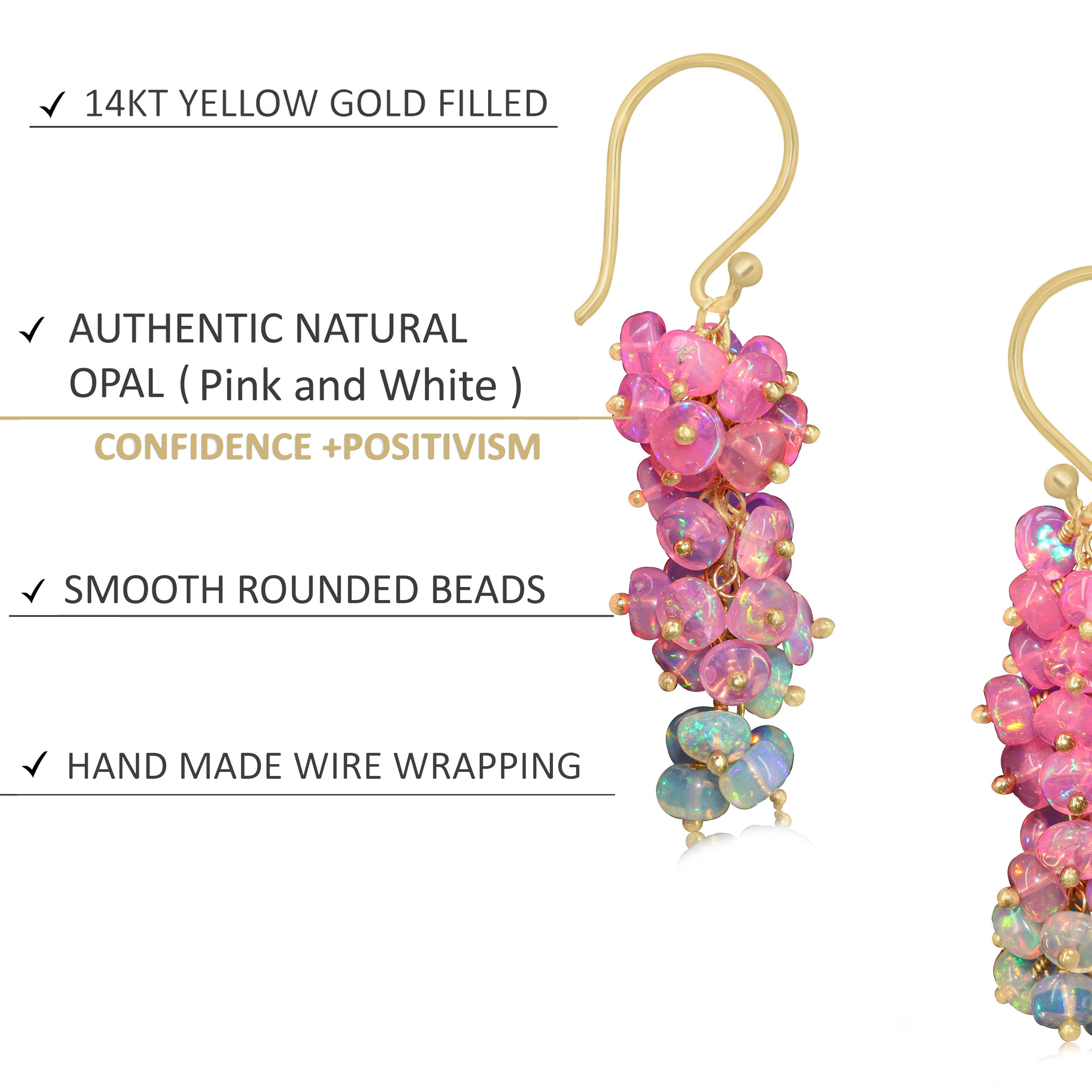 Natural Pink Opal Shaded Beads Cluster Handmade Earrings for Women | Boho Chic Dangle Jewelry | Perfect for Weddings, Parties & Everyday Wear