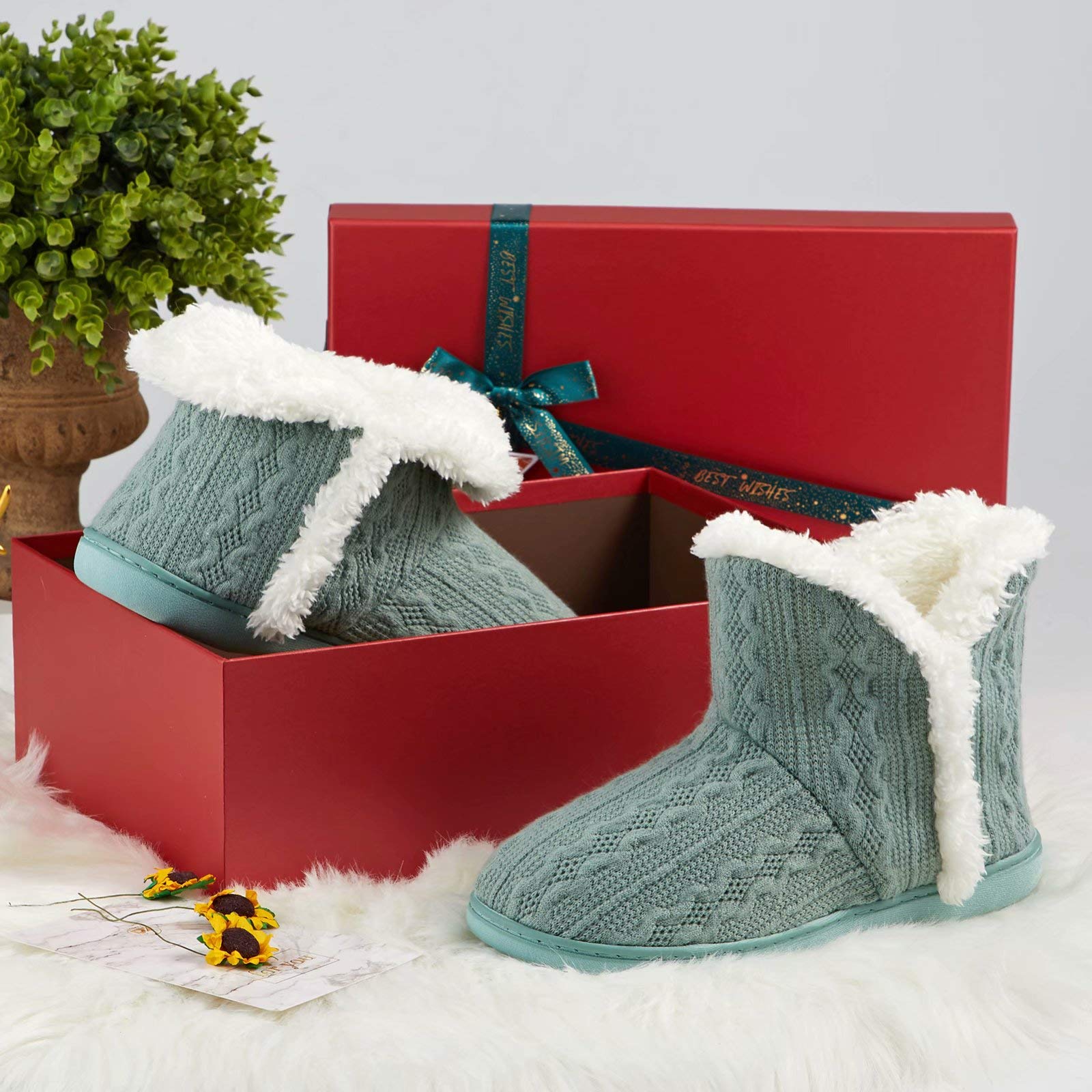 TUOBUQU Women's Cozy Fluffy Plush Bootie Slippers - Indoor/Outdoor Winter House Shoes with Non-Slip Sole for Home, Office & Travel Comfort