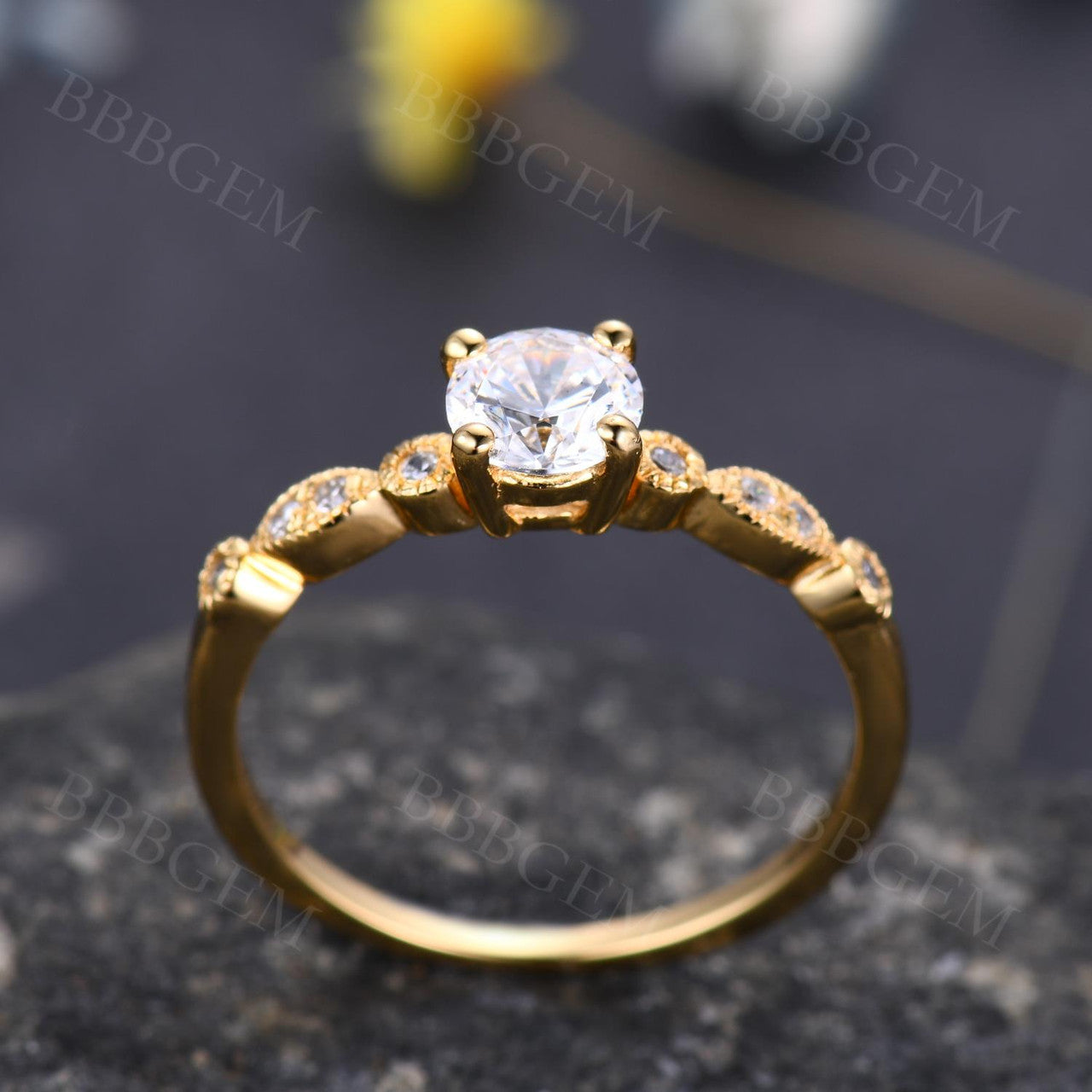 5mm Round Moissanite Marquise Diamond Engagement Ring - 14k/18k Rose Gold Wedding Band for Women - Classic 4 Prong Setting, Perfect for Proposals, Anniversaries & Bridal Jewelry
