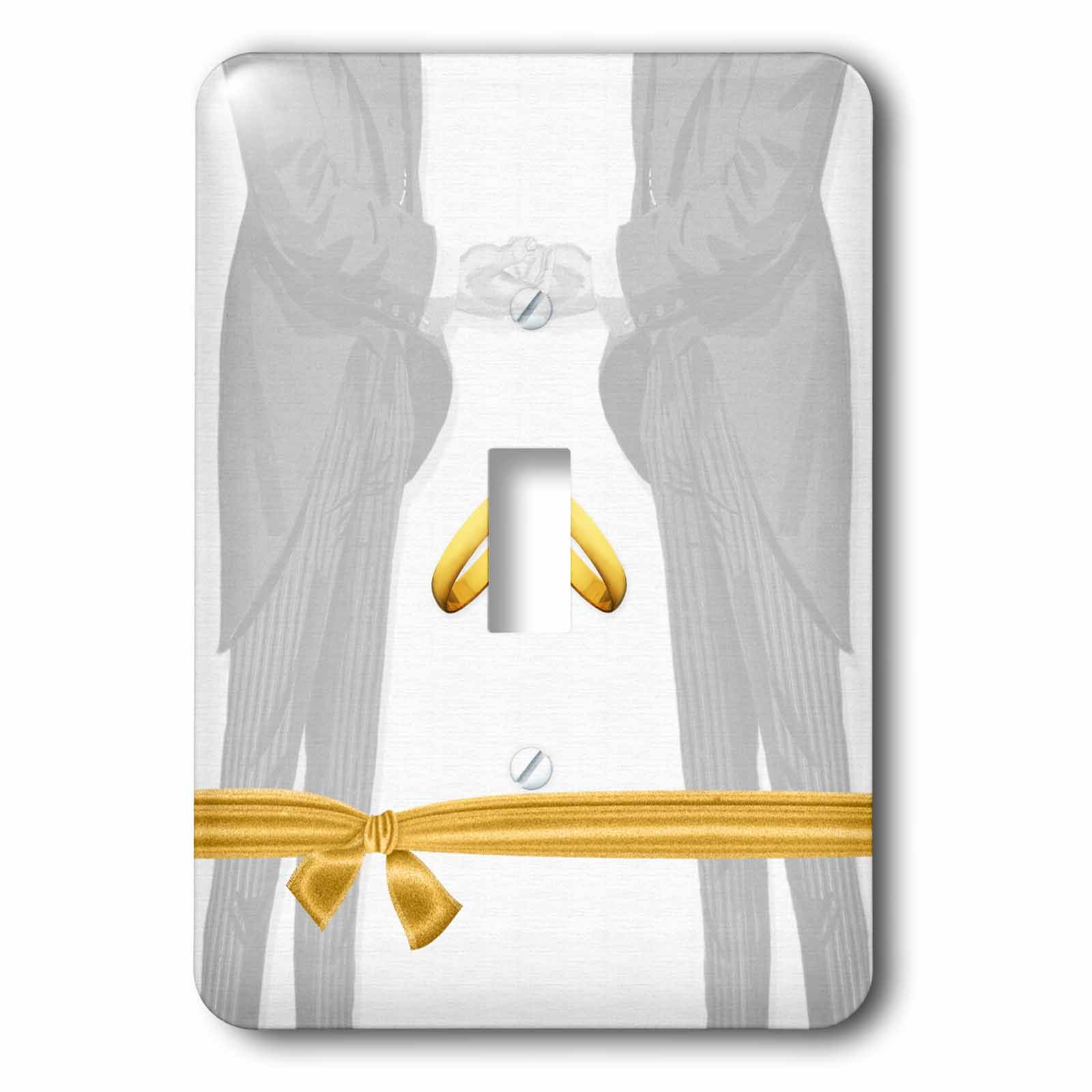 3D Rose Light Switch Cover - Two Grooms in Wedding Tuxes with Gold Wedding Bands - Decorative Wall Plate for Home, Bedroom, Bathroom - Perfect for Same-Sex Couples & LGBTQ+ Weddings