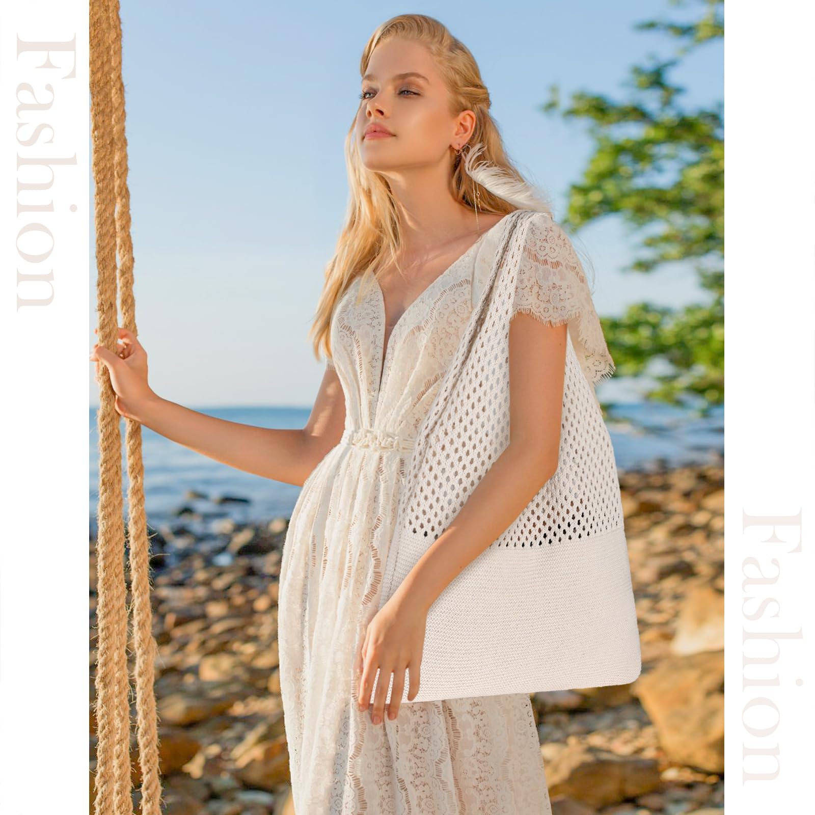 Sightor Crochet Tote Bag for Women - Handmade Mesh Beach Bag, Knit Summer Hobo Purse, Boho Shoulder Bag for Vacation, Travel, Shopping & Daily Use