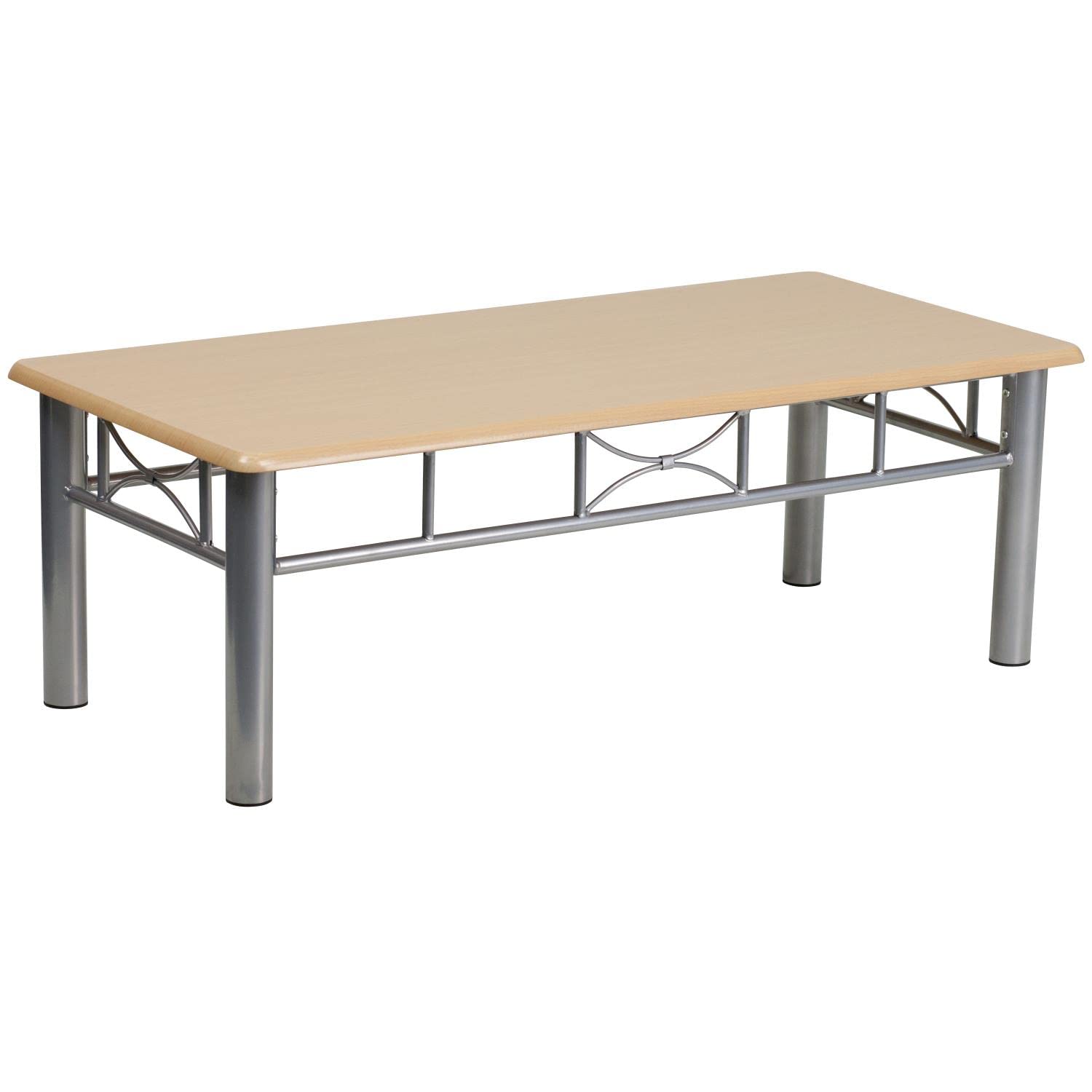 Modern Coffee Table with Natural Laminate Top & Silver Steel Frame - Stylish Living Room Furniture for Small Spaces, Apartments & Home Decor