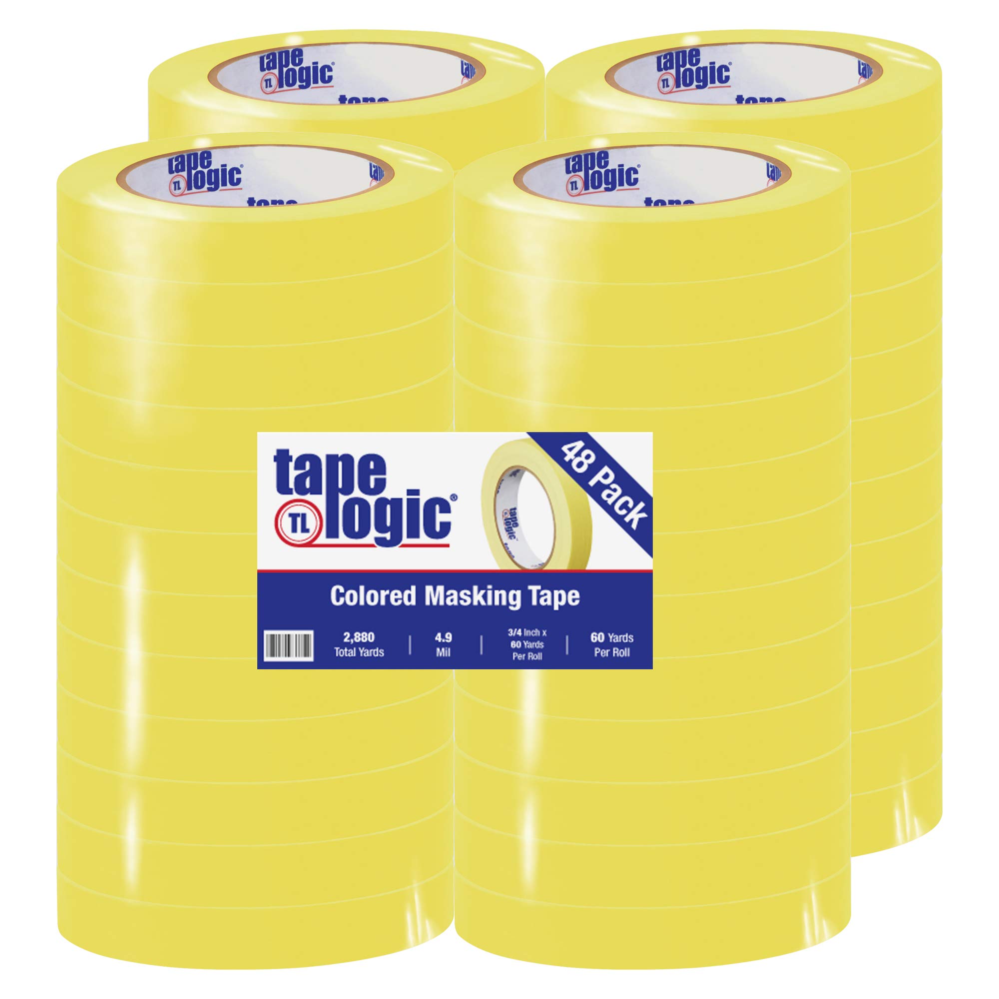 **Tape Logic 48-Pack Colored Masking Tape, 3/4 Inch x 60 Yards, Yellow - Ideal for Home, Office, Arts & Crafts, DIY Projects, Labeling & Coding**    *(Perfect for organizing, decorating, school projects, and temporary marking in workshops or offices.)*