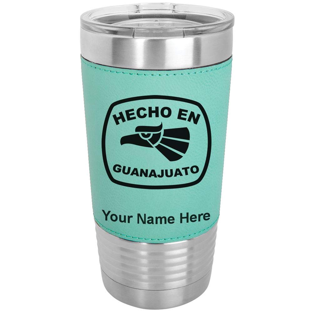 LaserGram 20oz Vacuum Insulated Stainless Steel Tumbler Mug with Personalized Engraving - Leakproof Travel Coffee Cup with Faux Leather Handle & Lid - Perfect for Office, Gym, Camping & Outdoor Activities (Teal Color)