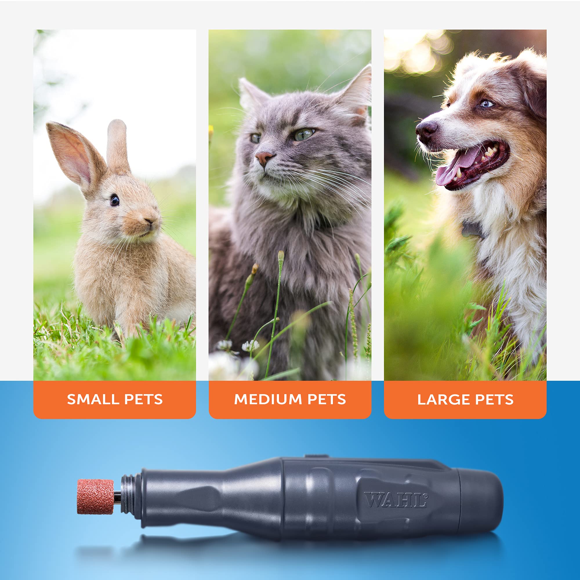WAHL Rechargeable Pet Nail Grinder for Dogs & Cats - Battery Powered Nail Trimmer with Claw File - Gentle Grooming Tool for Smoothing Pet Nails & Paw Care - Perfect for Home Pet Grooming & Professional Use