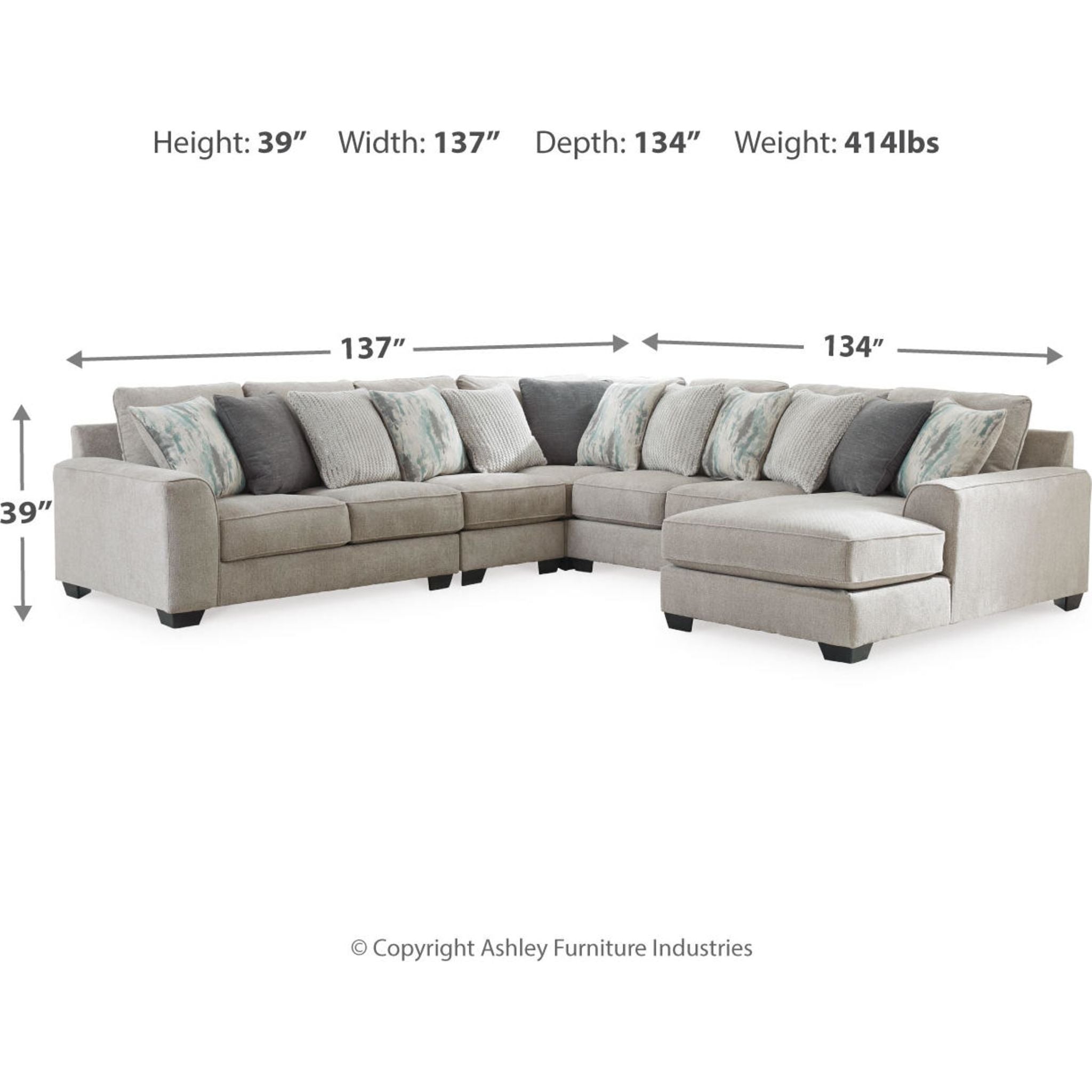Ardsley 5-Piece Sectional Sofa with Chaise Lounge - Modern L-Shaped Couch Set for Living Room, Family Room & Home Theater - Soft Fabric Upholstery & Comfortable Seating