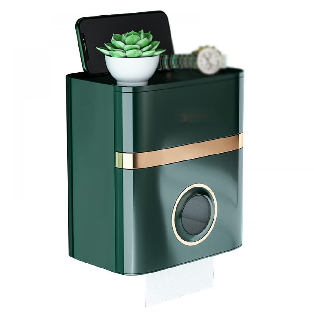 Waterproof Wall Mounted Toilet Paper Holder - No Punch Bathroom Tissue Box Storage Rack for Home & Kitchen - Creative Roll Paper Organizer (Green) | Perfect for Bathroom, RV, Office & Dorm Organization
