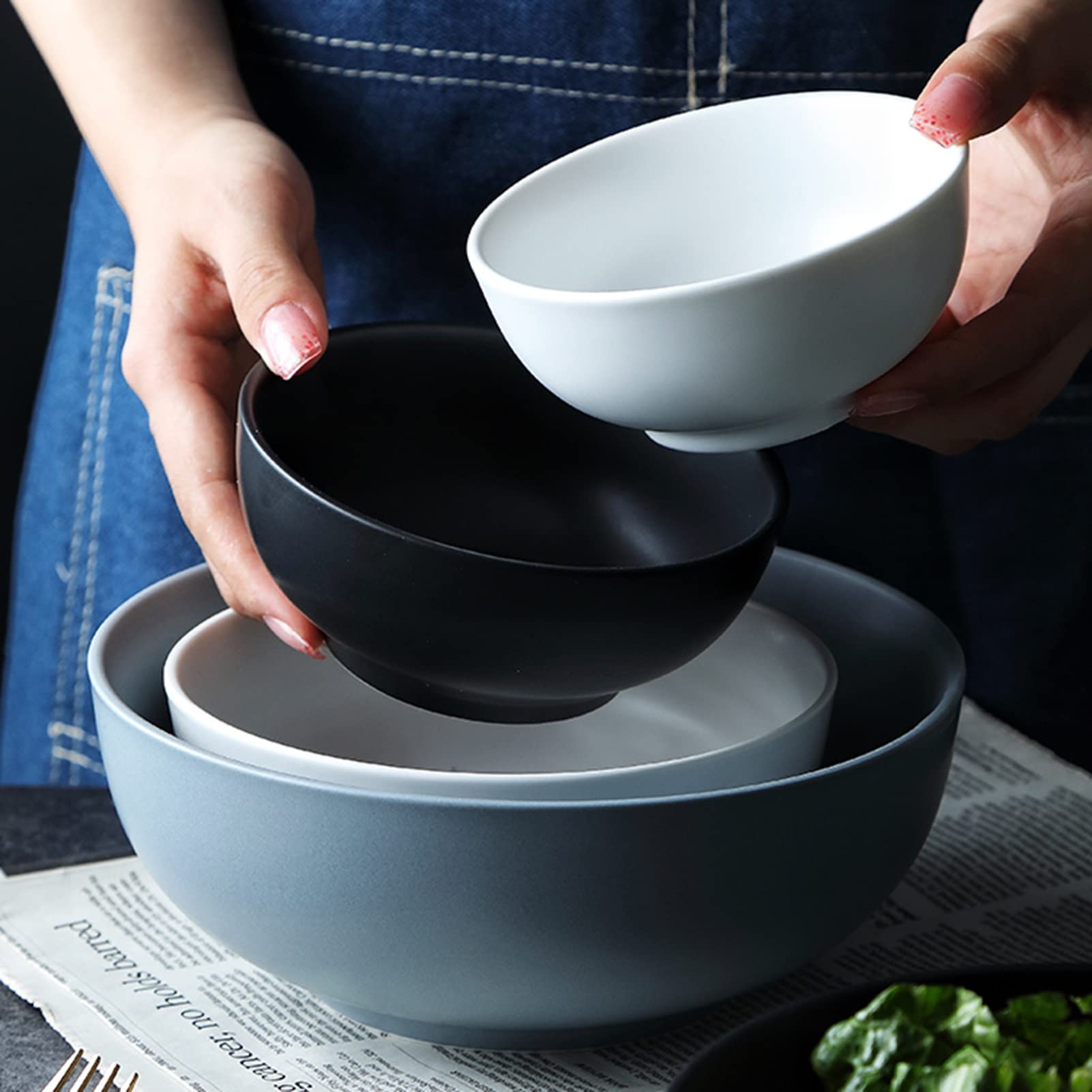 Premium Ceramic Ramen Bowl Set - 4-Piece Deep Rice & Noodle Bowls for Soup, Cereal, Pasta - Microwave & Dishwasher Safe Kitchenware (3 Color Options) - Perfect for Asian Cuisine, Quick Meals & Family Dining