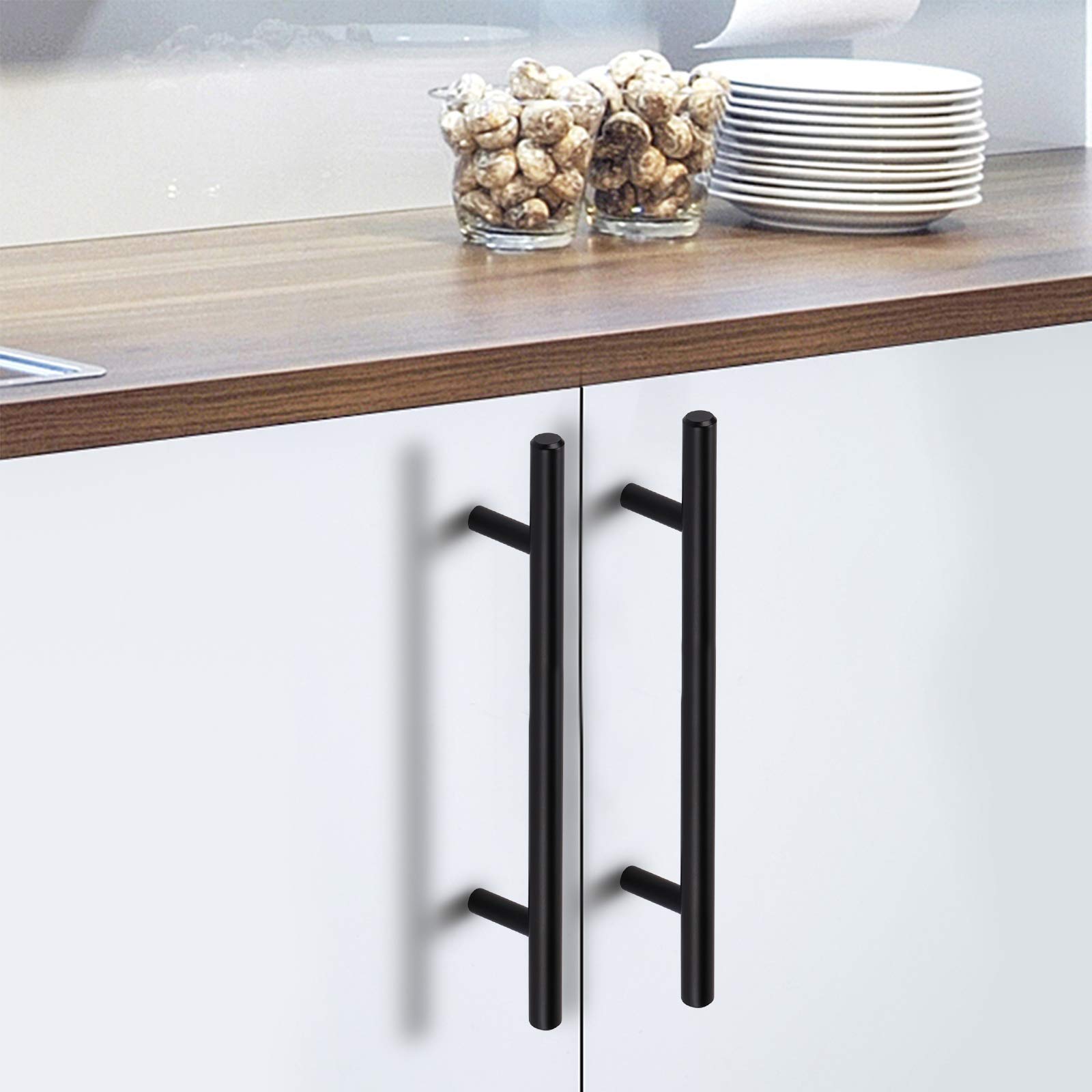 Gobekor 20 Pack 5 Inch Matte Black T-Bar Cabinet Handles - Solid Stainless Steel Drawer Pulls for Kitchen Cabinets, Dressers & Cupboards | Modern Hardware for Home & Office Furniture Upgrade